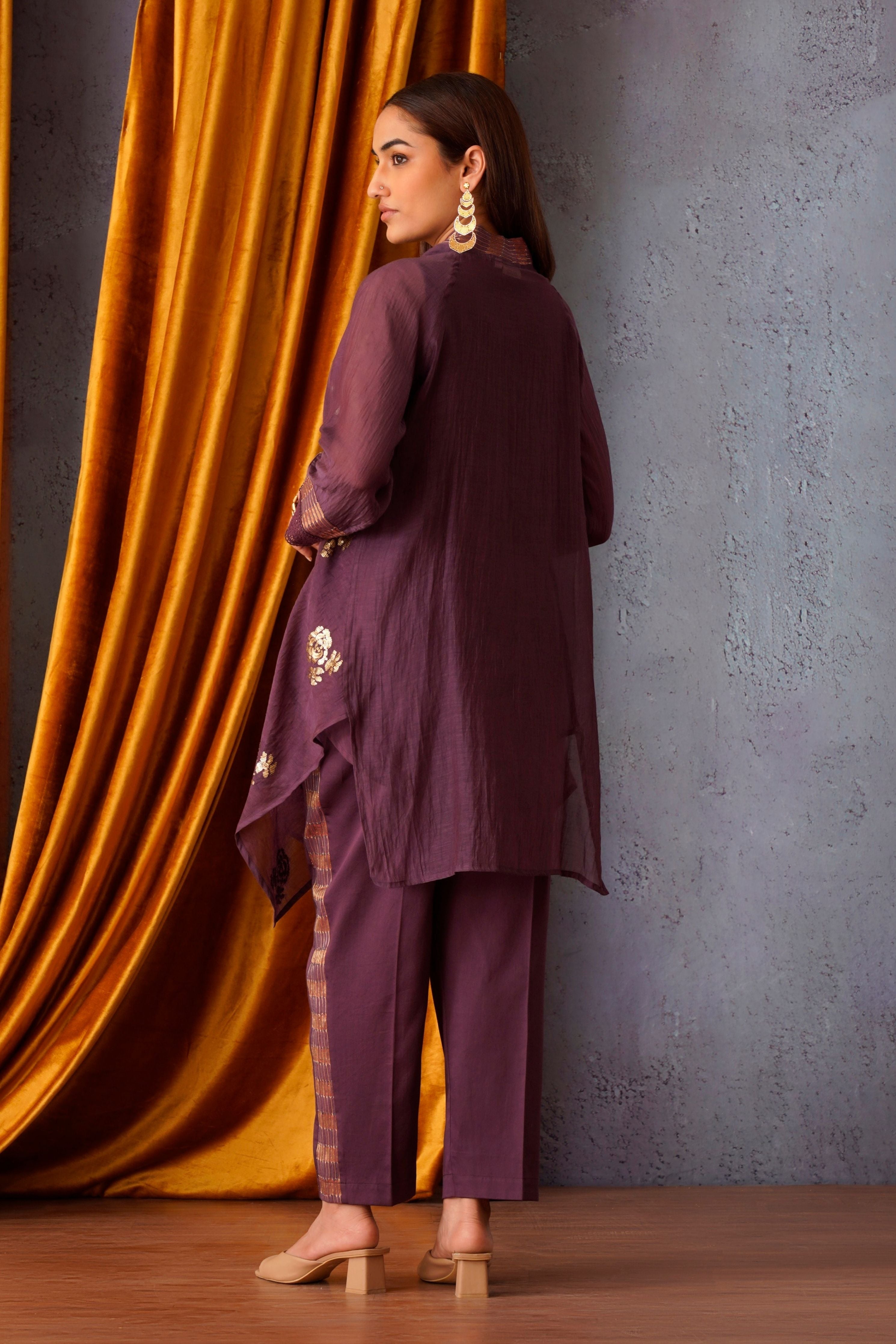 Sequin embroidered asymmetric tunic set
