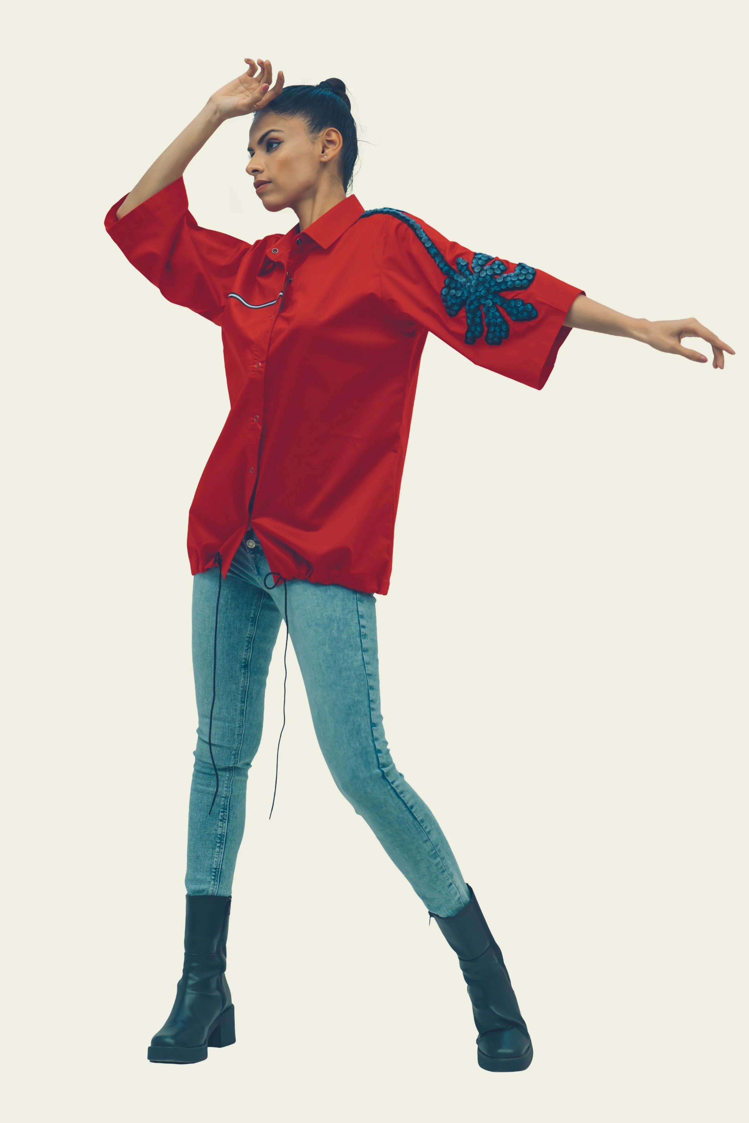 Red Cotton Shirt with Embroidery
