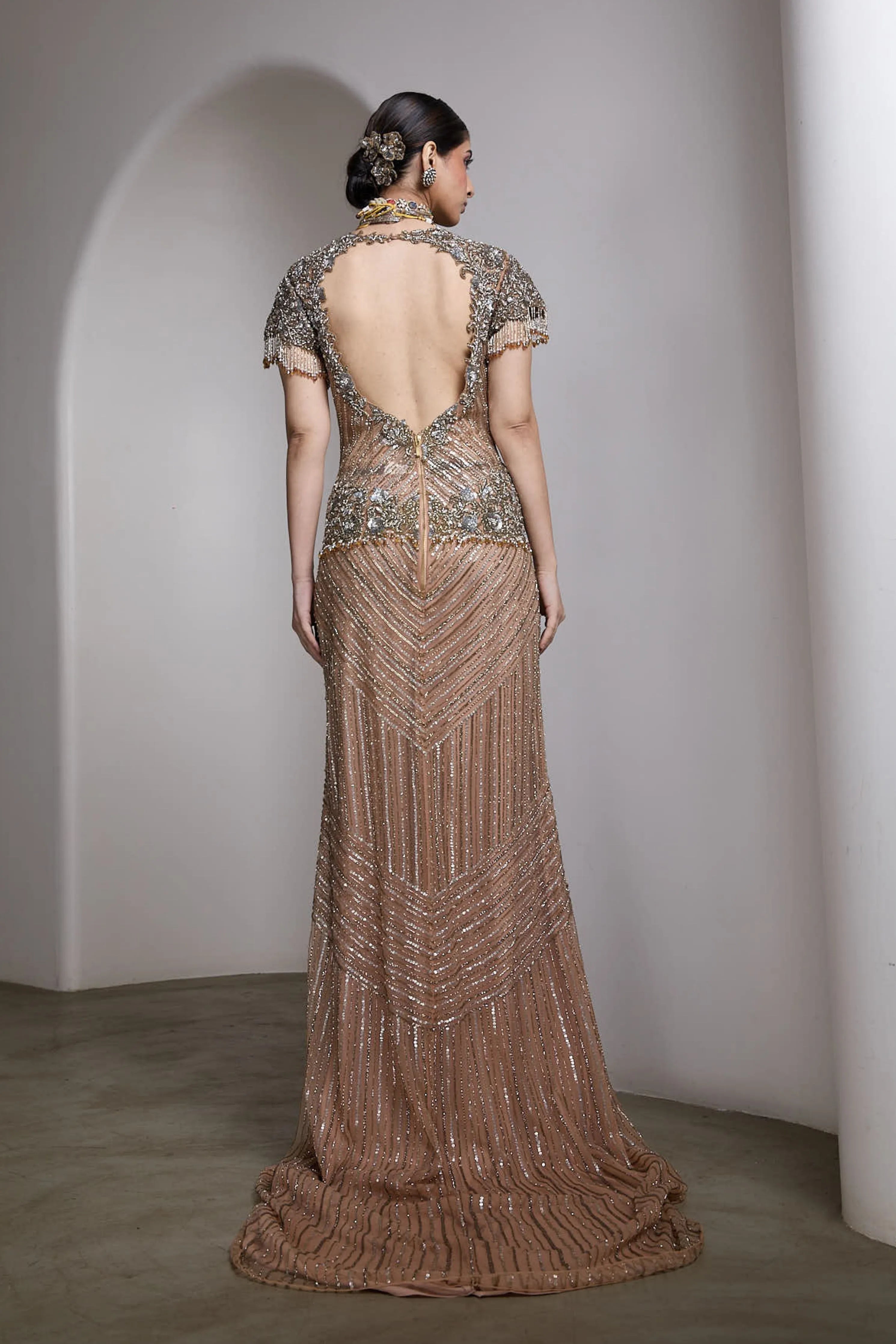 V-Neck Embroidered Gown