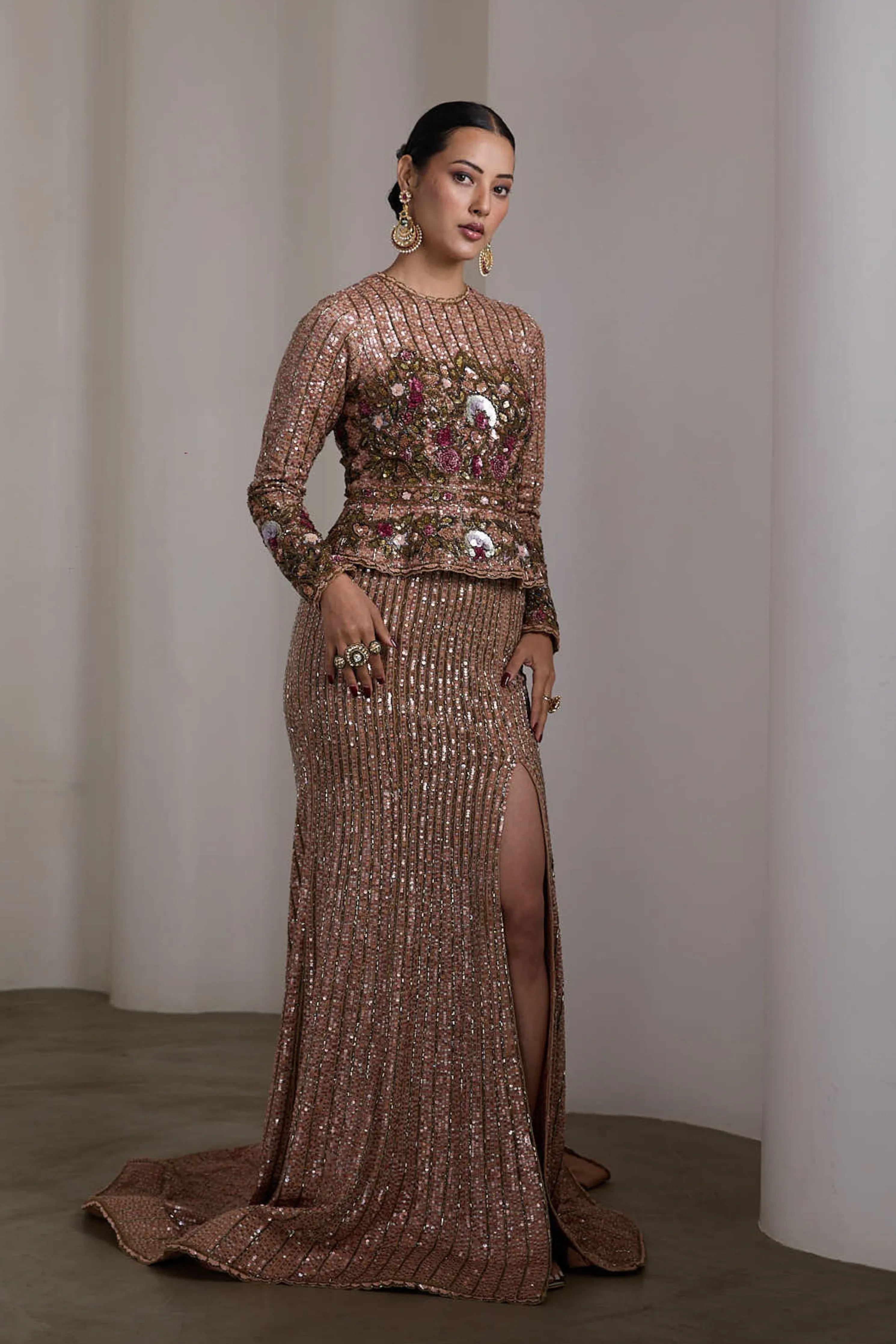 Peplum Embroidered Gown