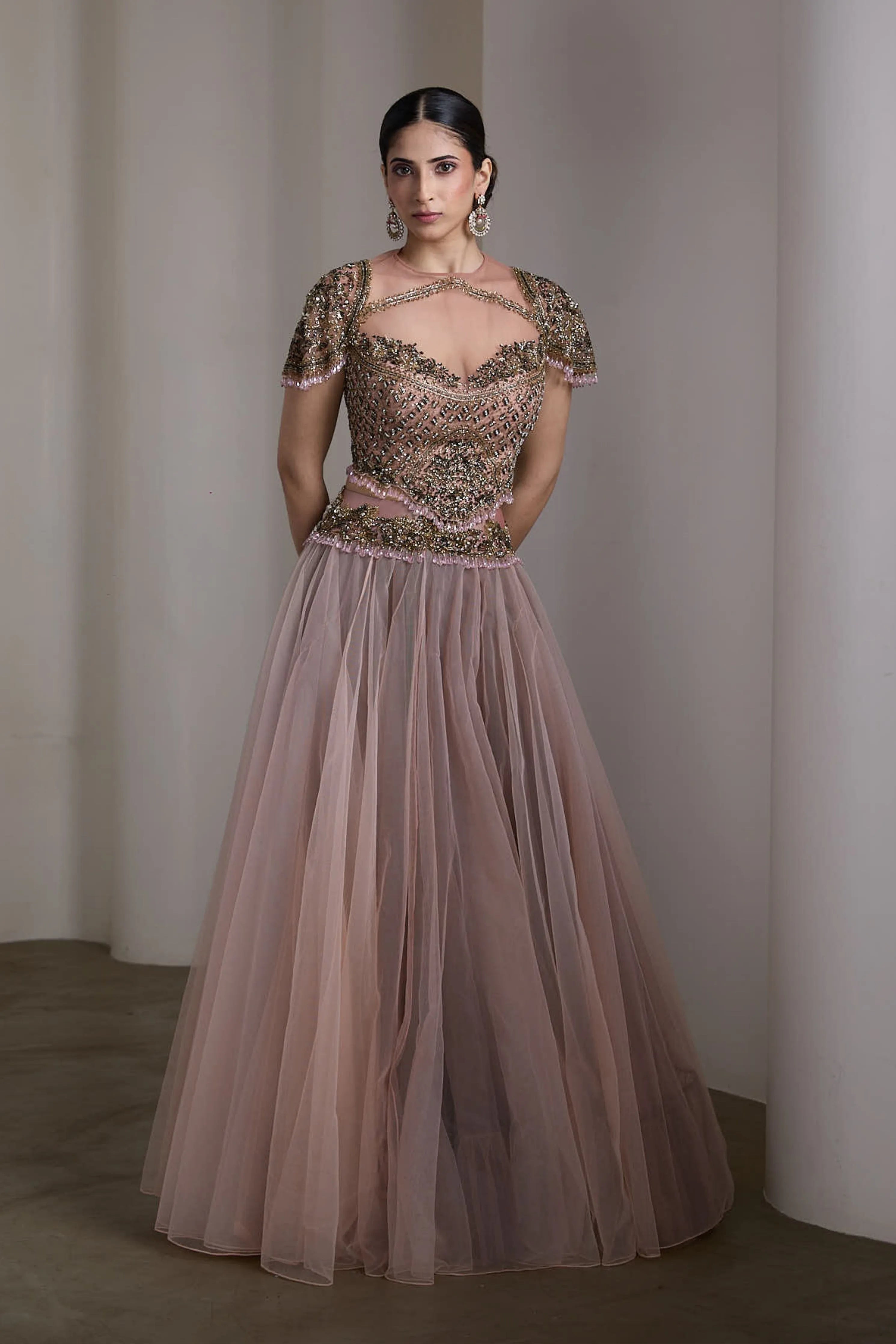 Pink Sheer Bodice Gown