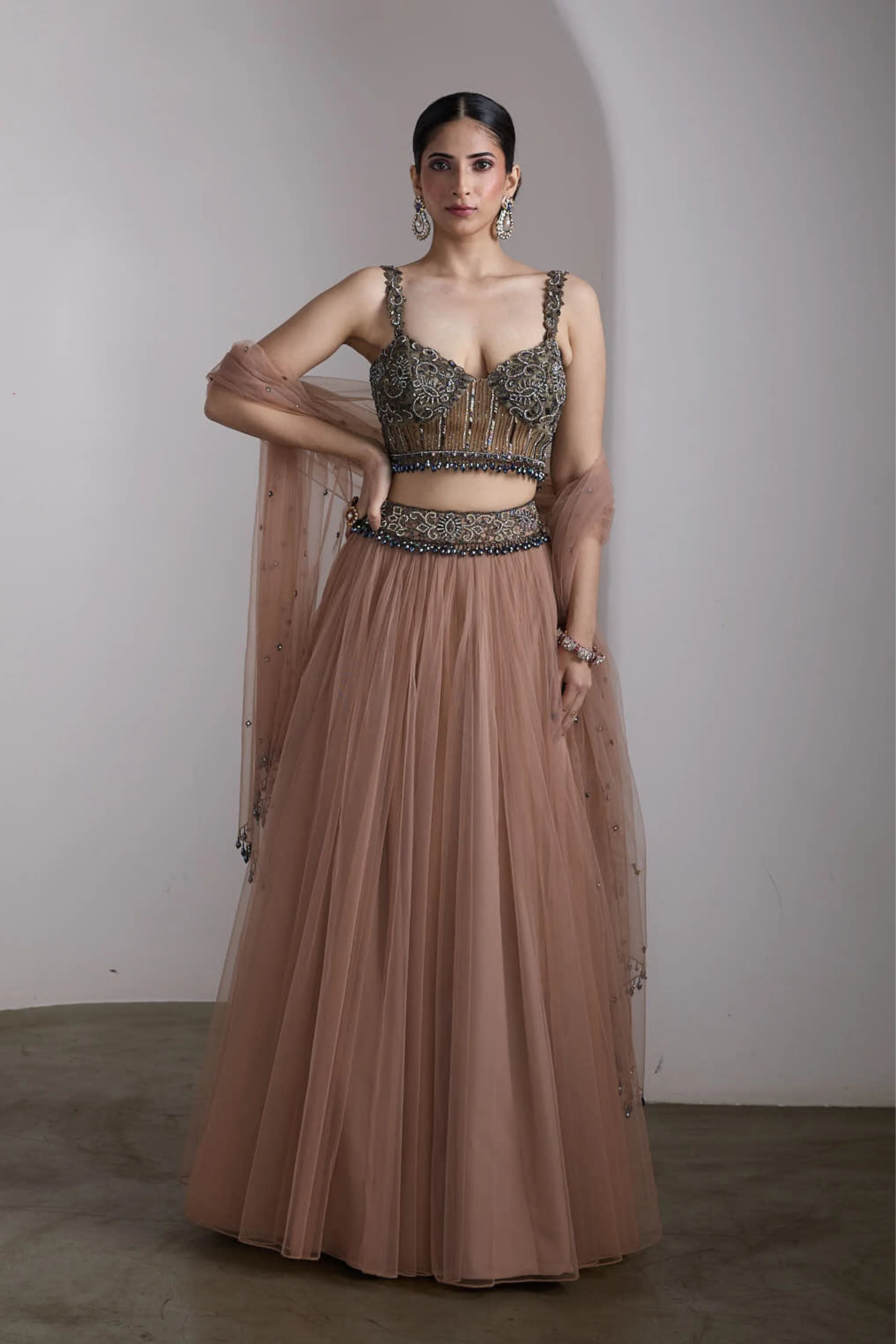 Antique Pink Embroidered Lehenga Set