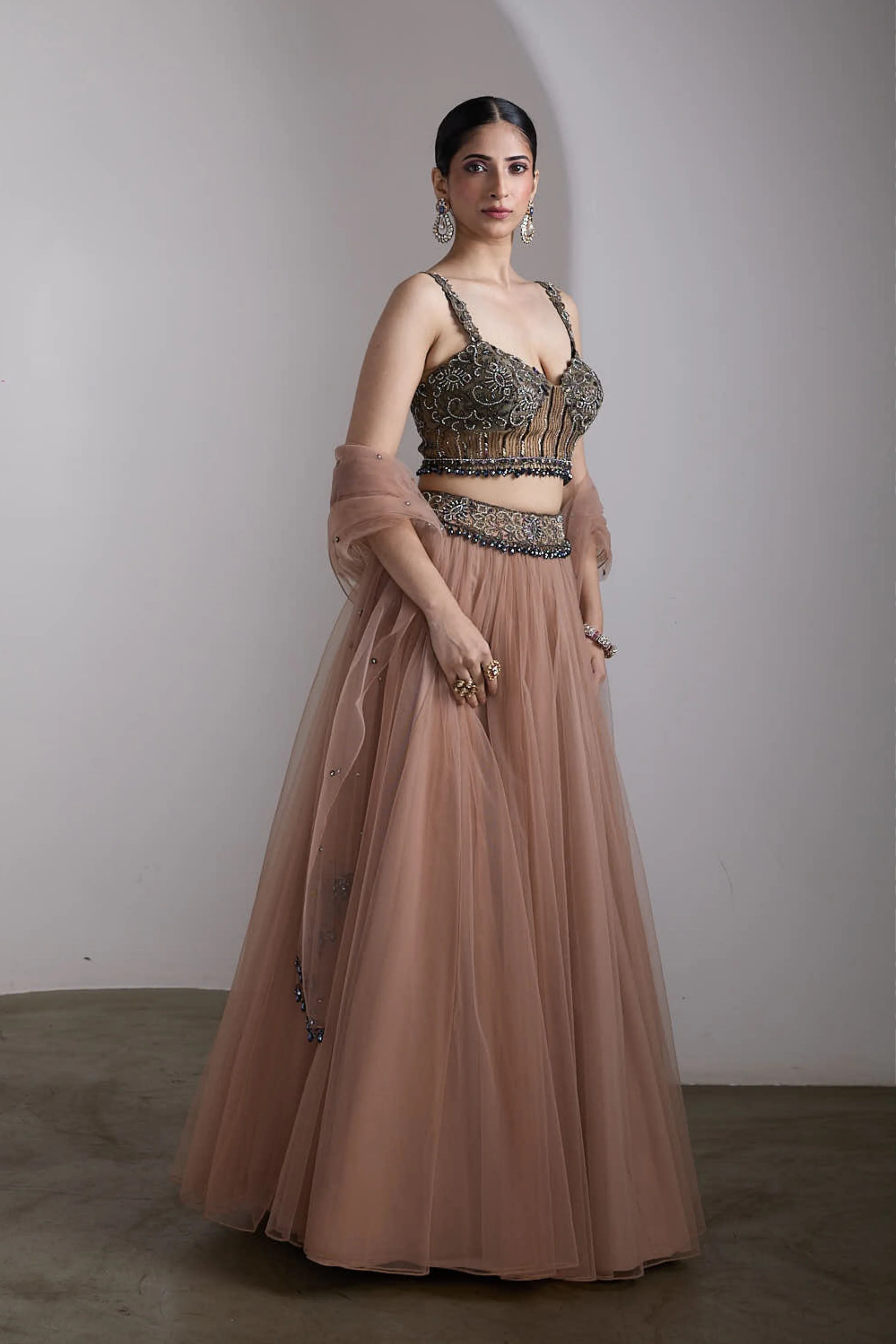 Antique Pink Embroidered Lehenga Set