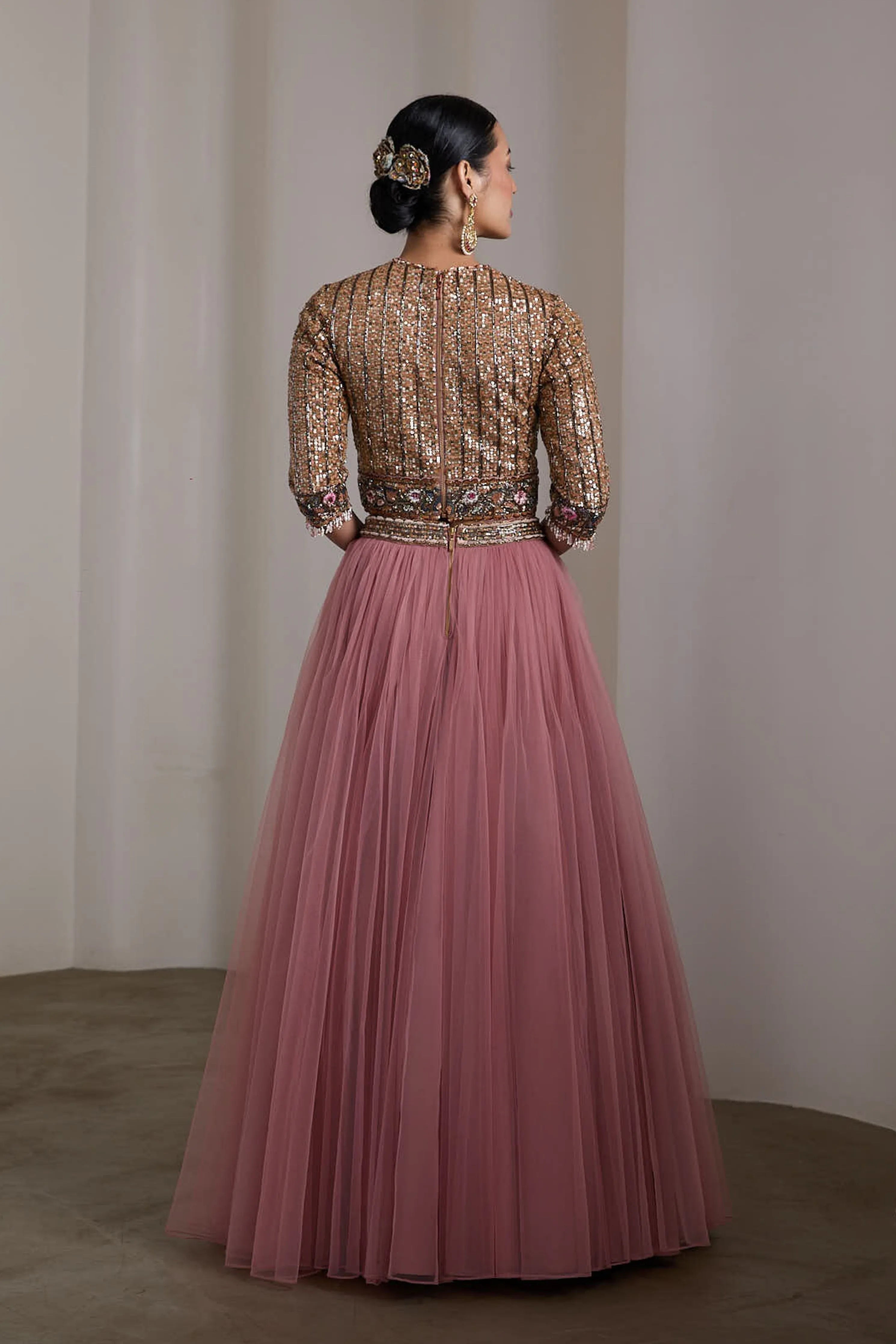 Sequin Embroidered Pink Lehenga Set