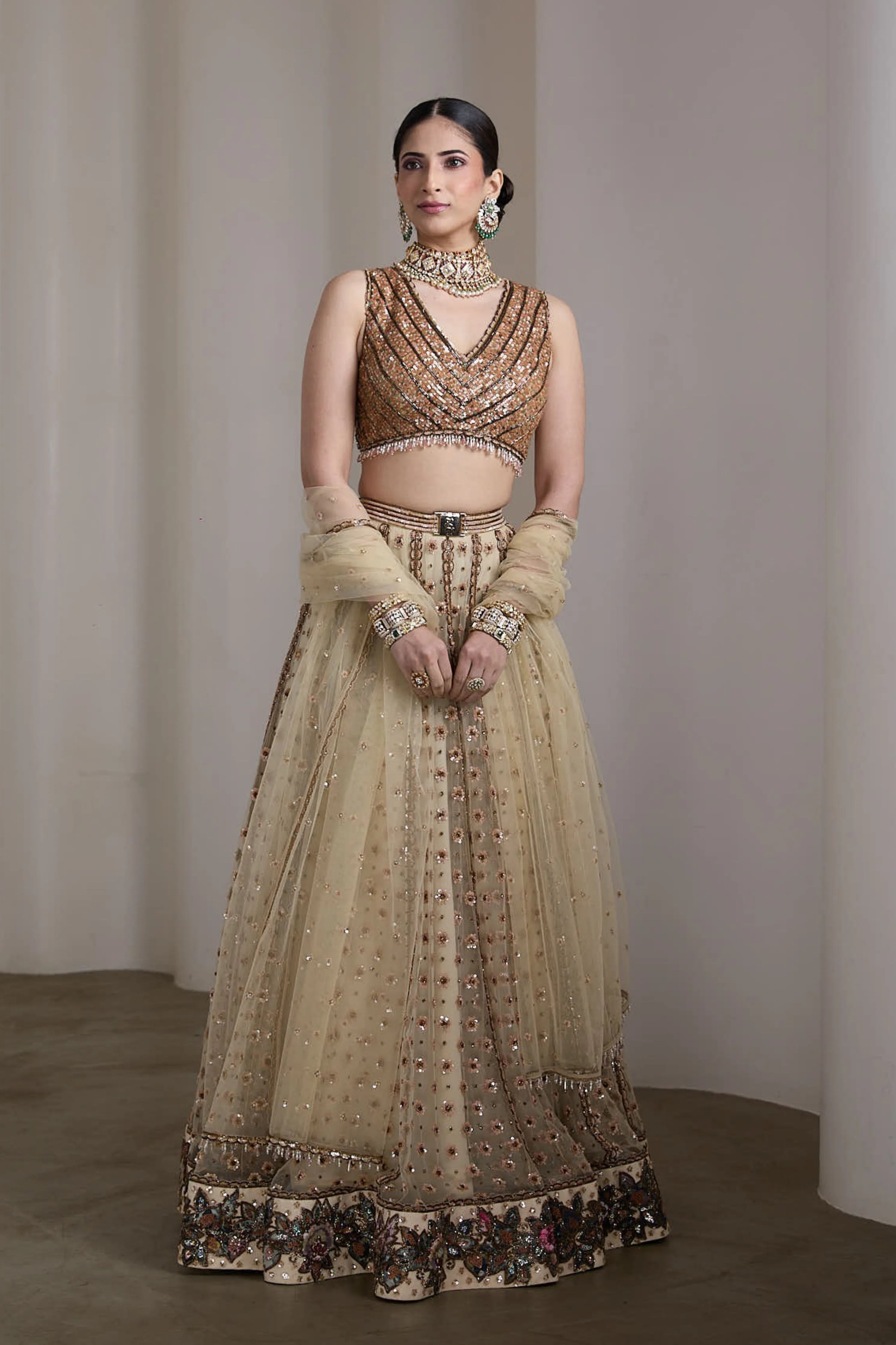 Ivory And Gold Lehenga Set