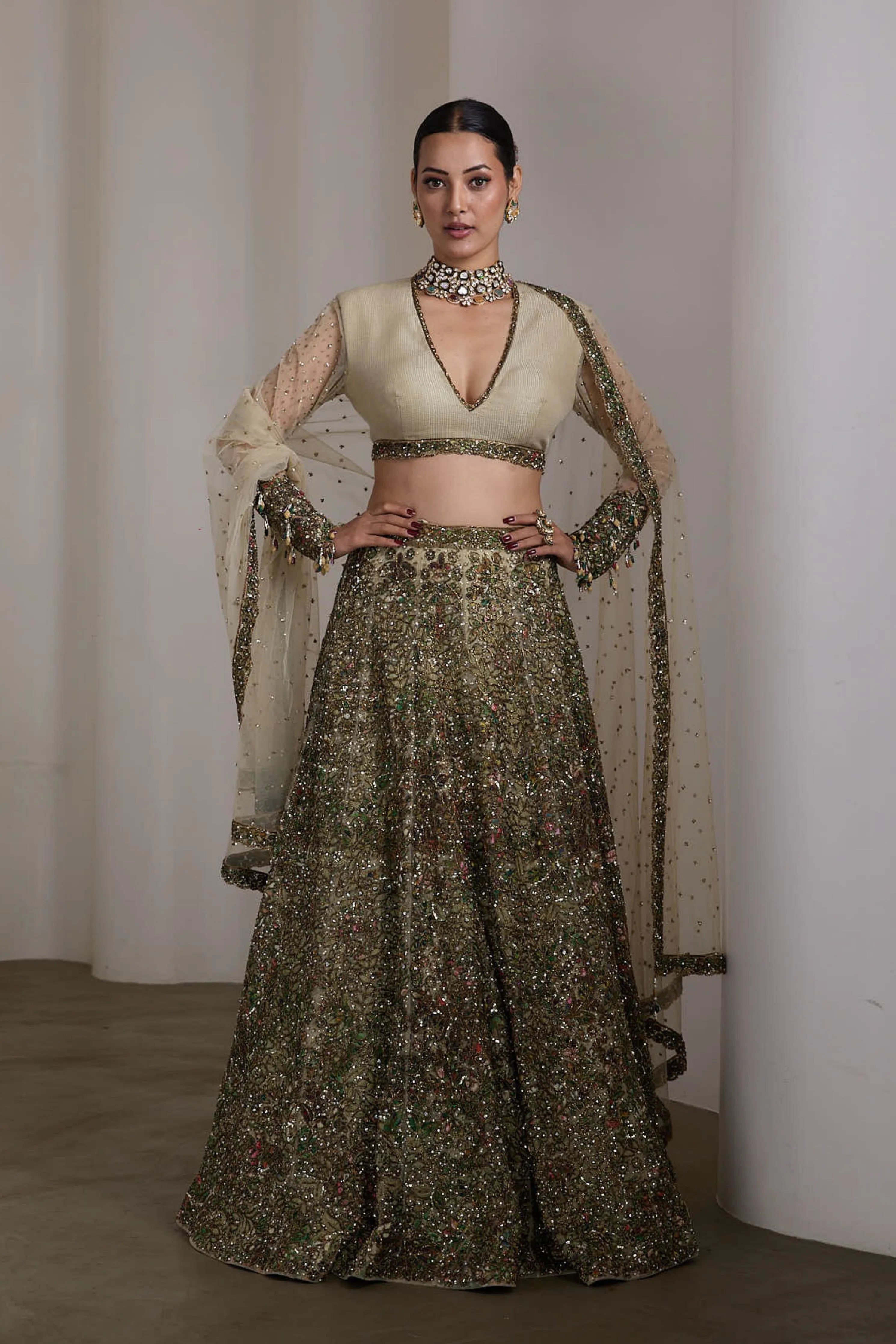 Ivory Patchwork Lehenga Set