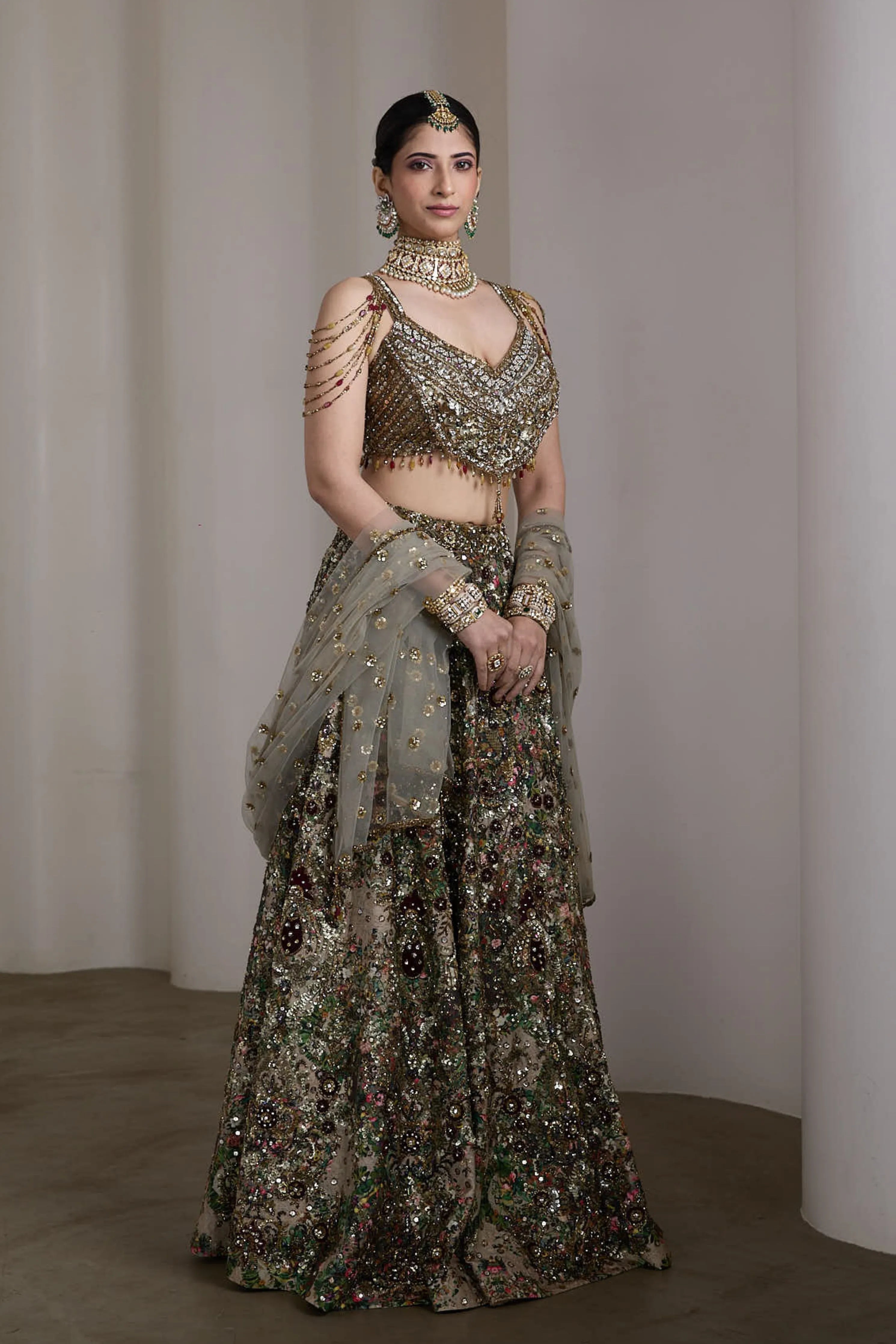 Velvet Patch Embroidered Lehenga Set