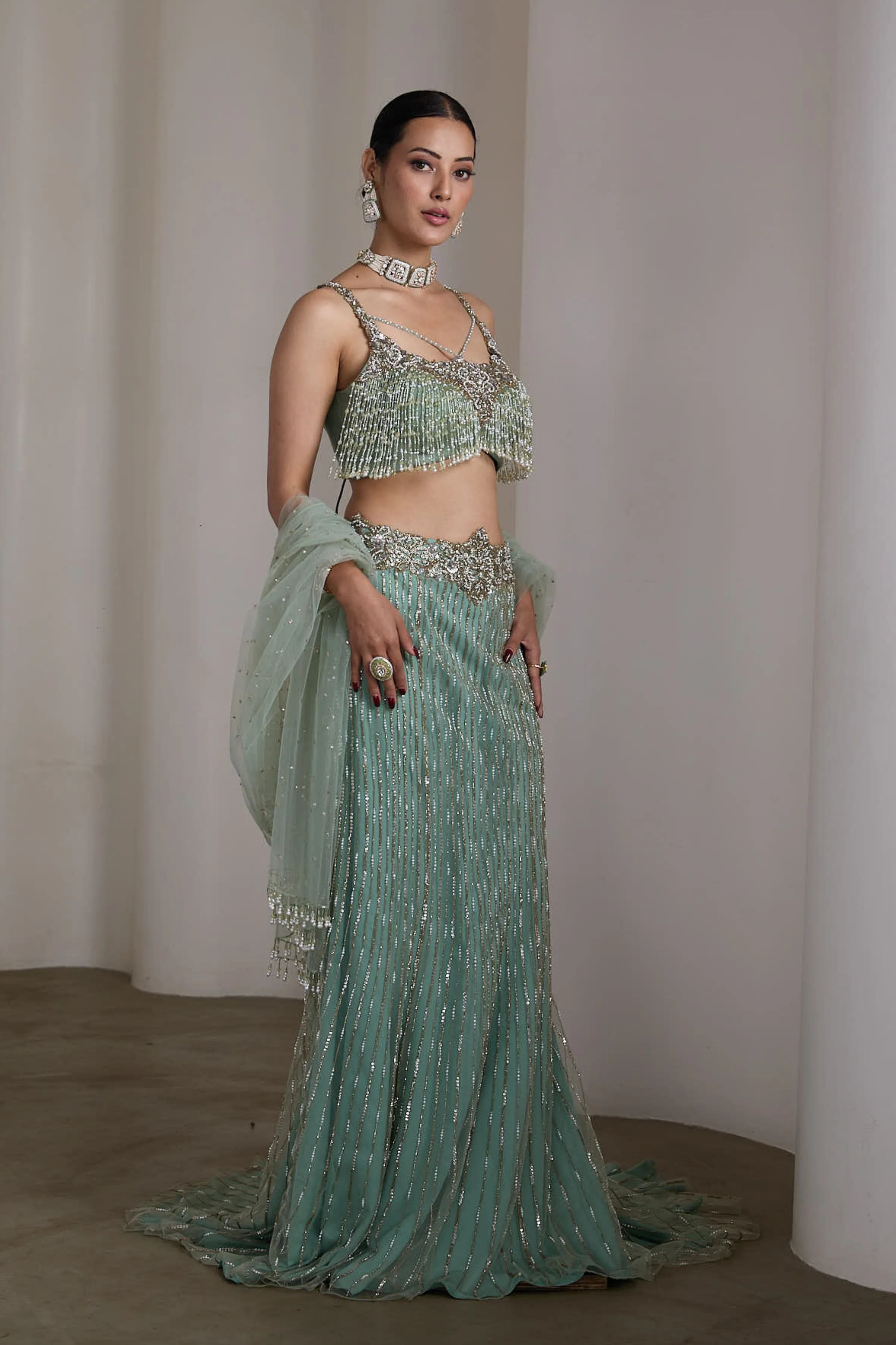 Aqua Blue Embroidered Lehenga Set