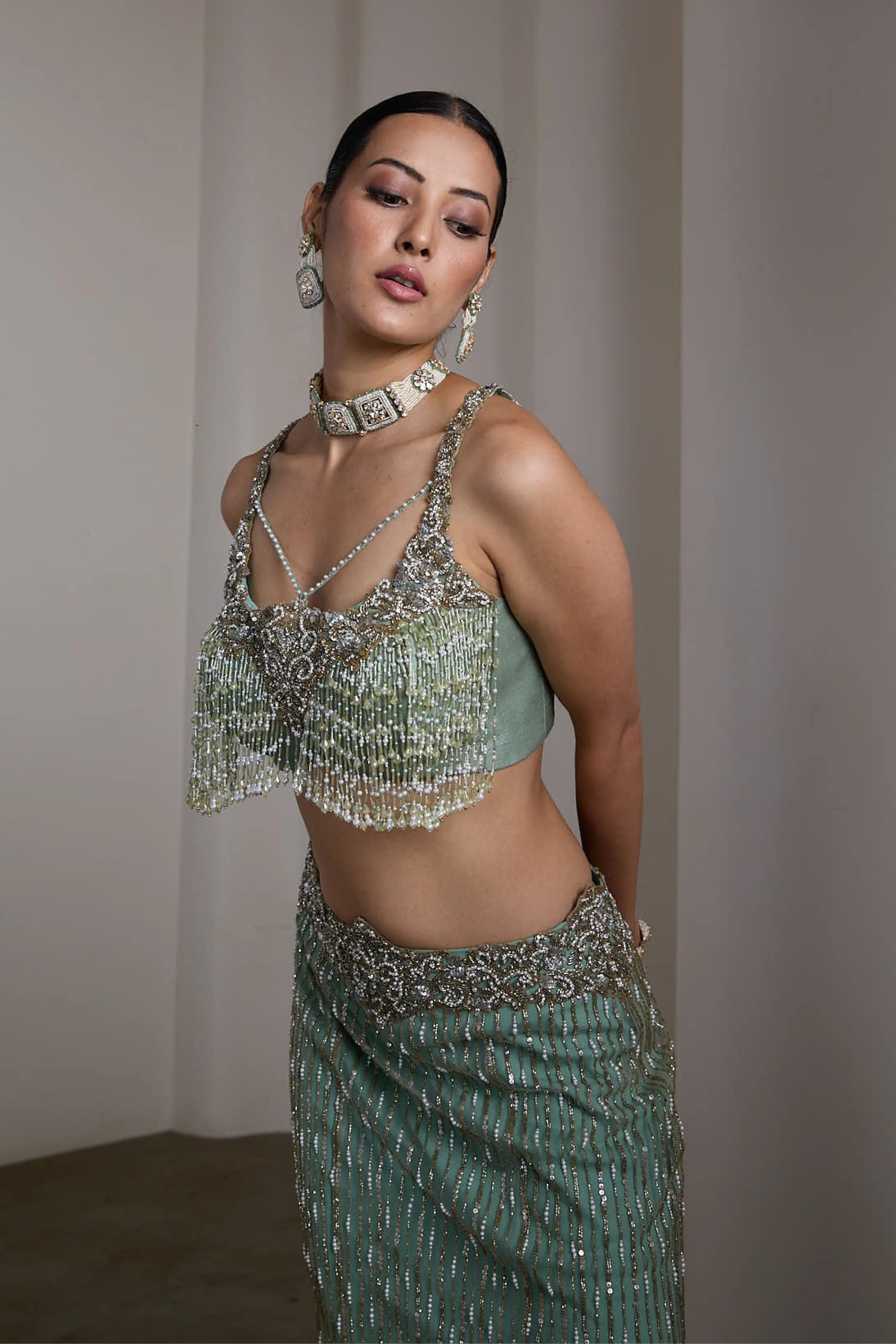 Aqua Blue Embroidered Lehenga Set