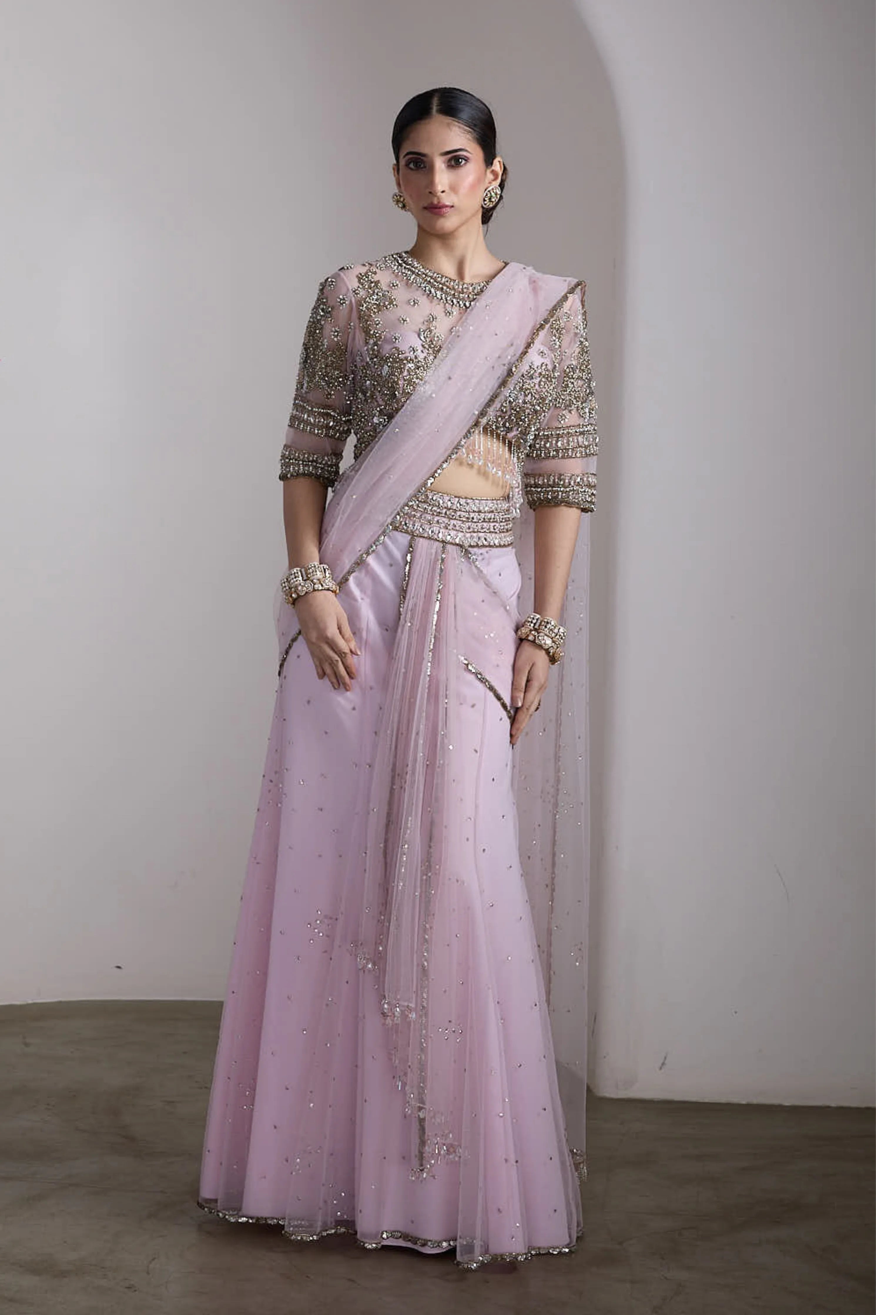 Pink Drapped Saree Set