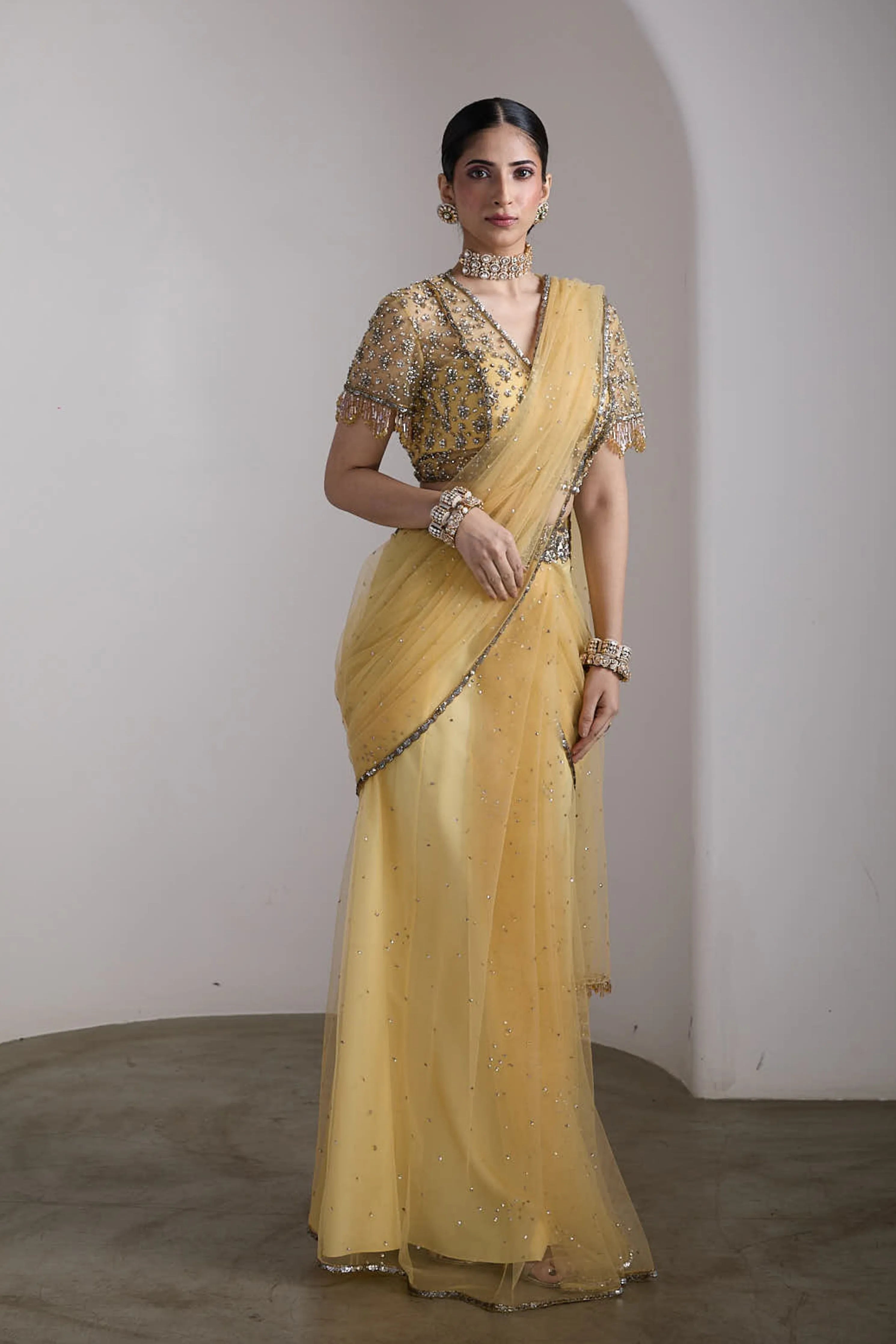 Yellow Drapped Saree Set