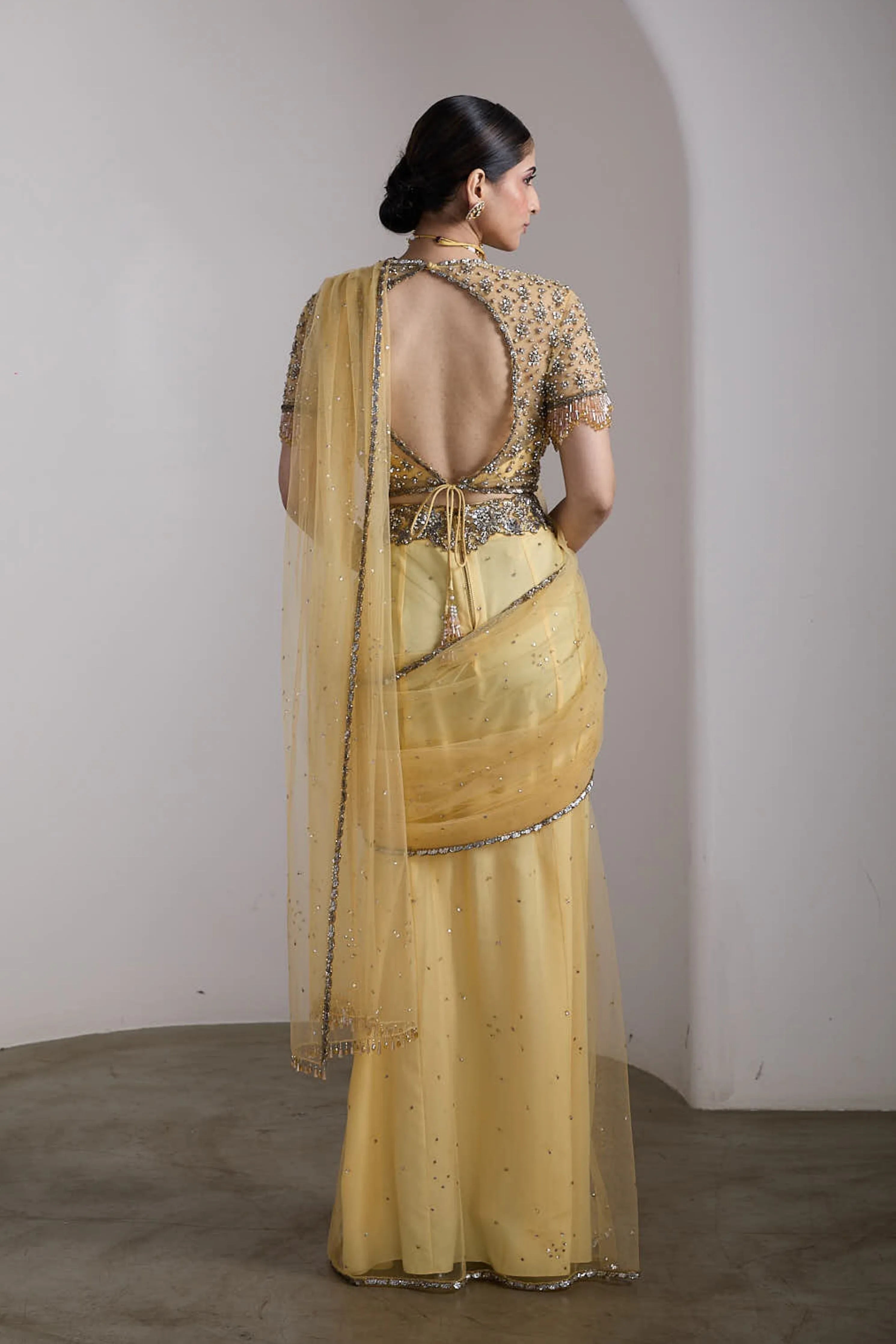 Yellow Drapped Saree Set