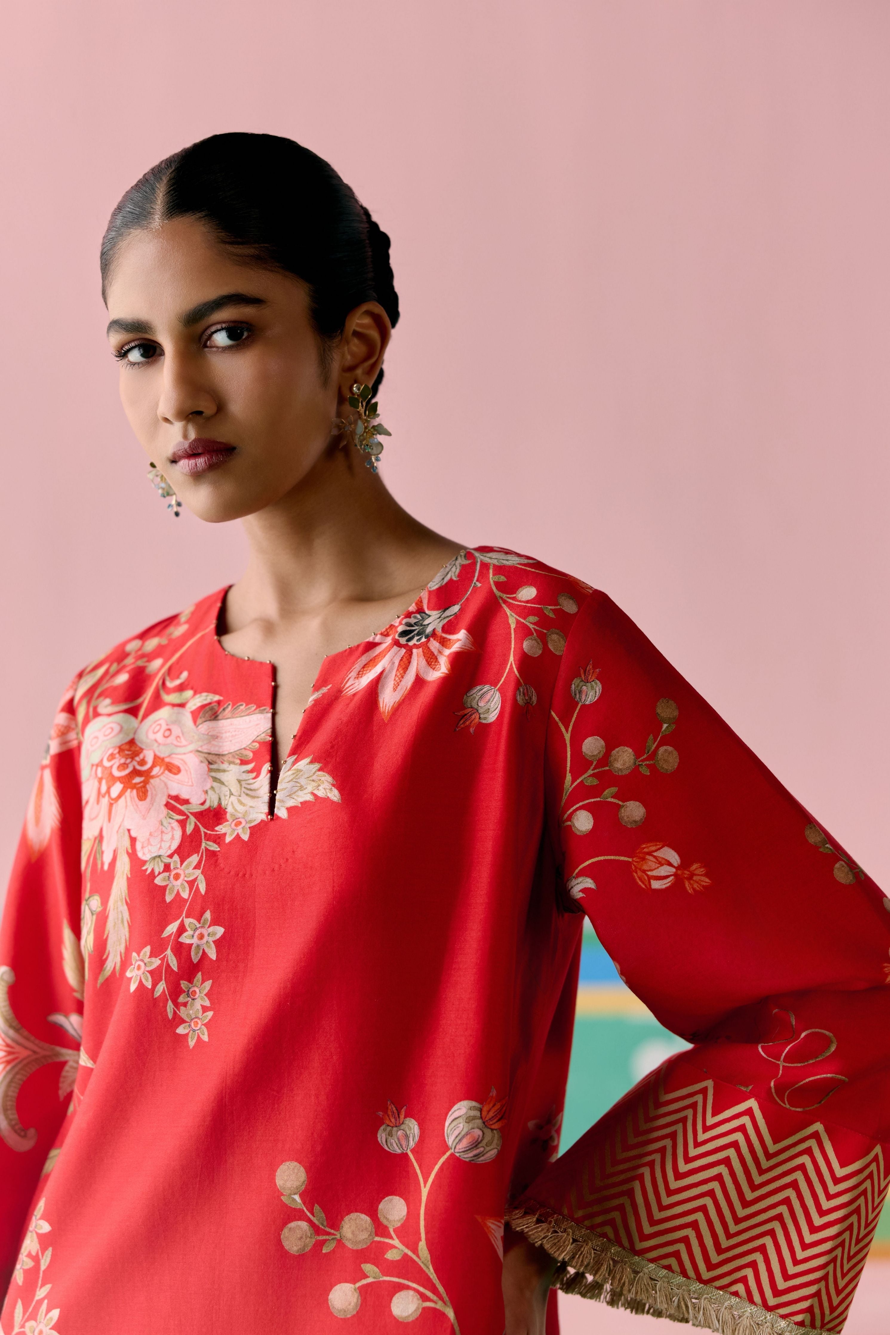 Red Chintz Kurta Set