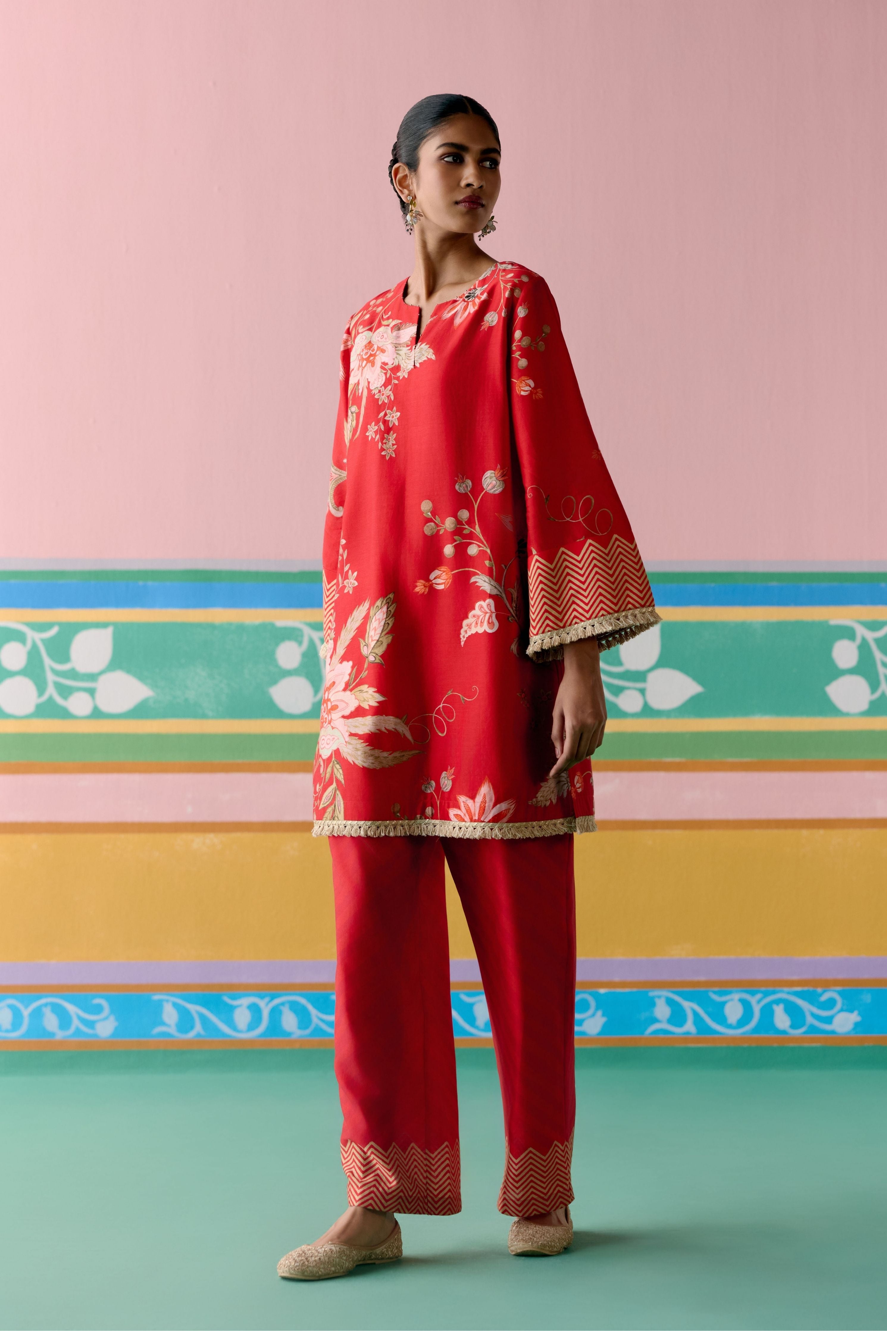 Red Chintz Kurta Set