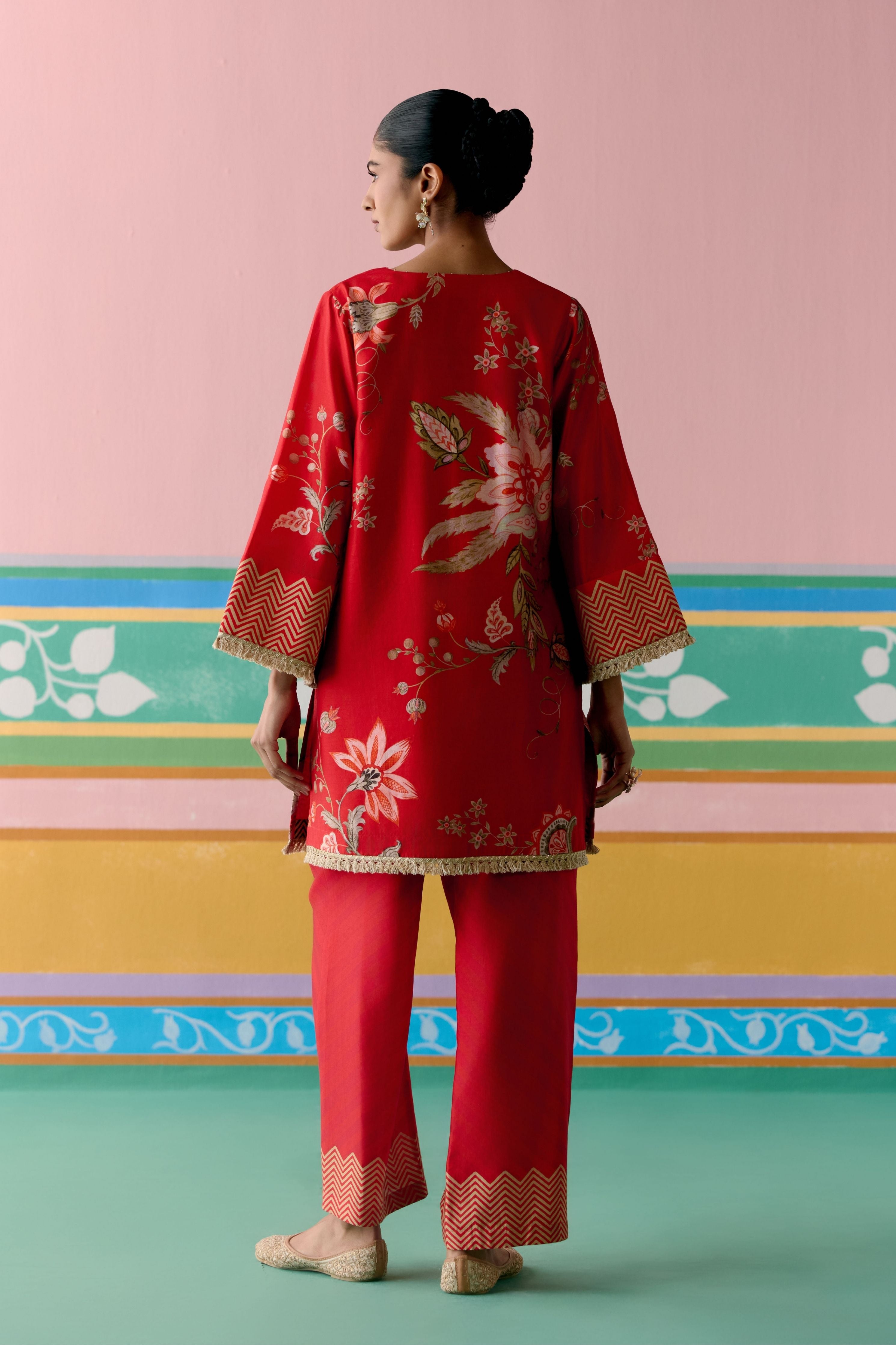 Red Chintz Kurta Set