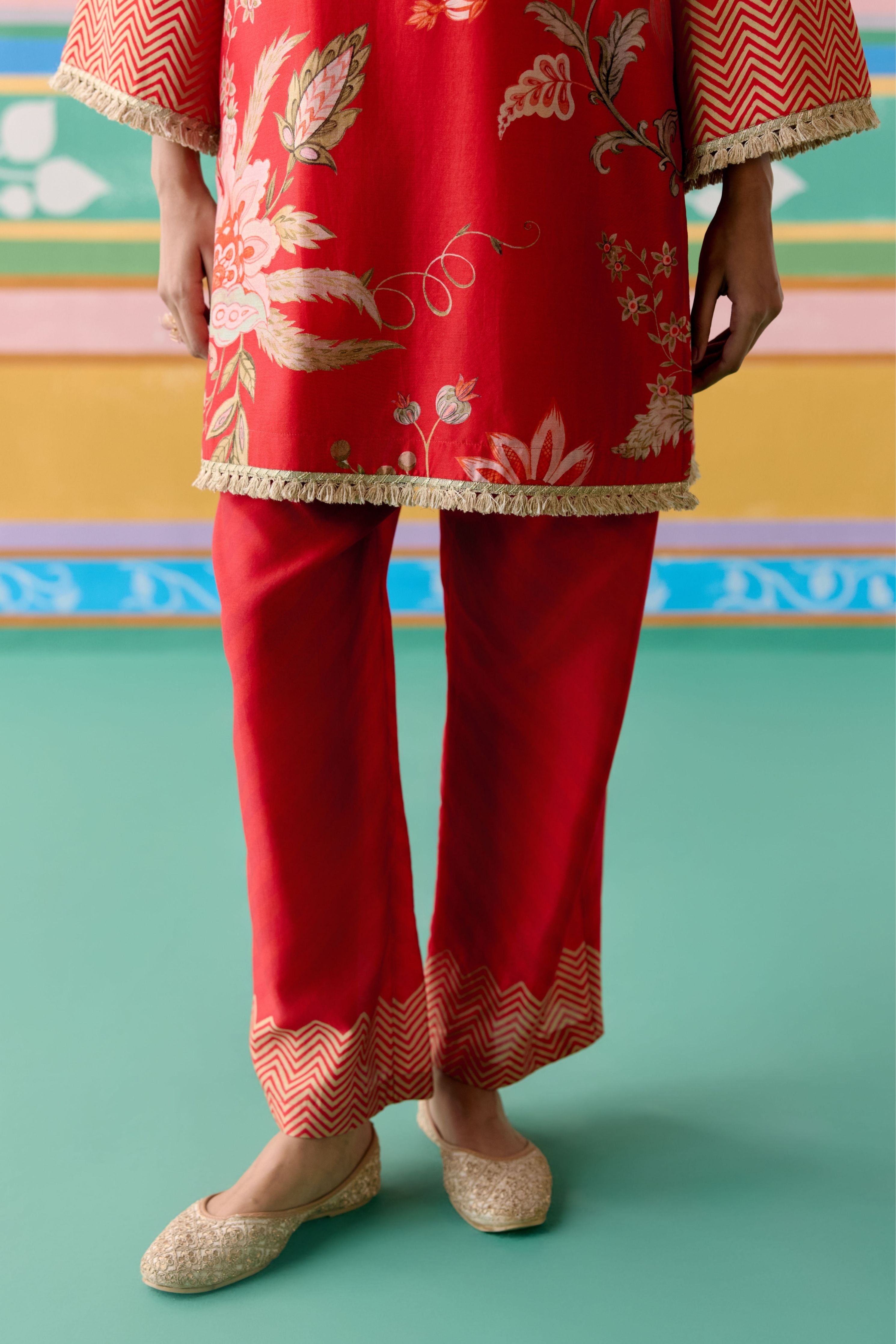 Red Chintz Kurta Set