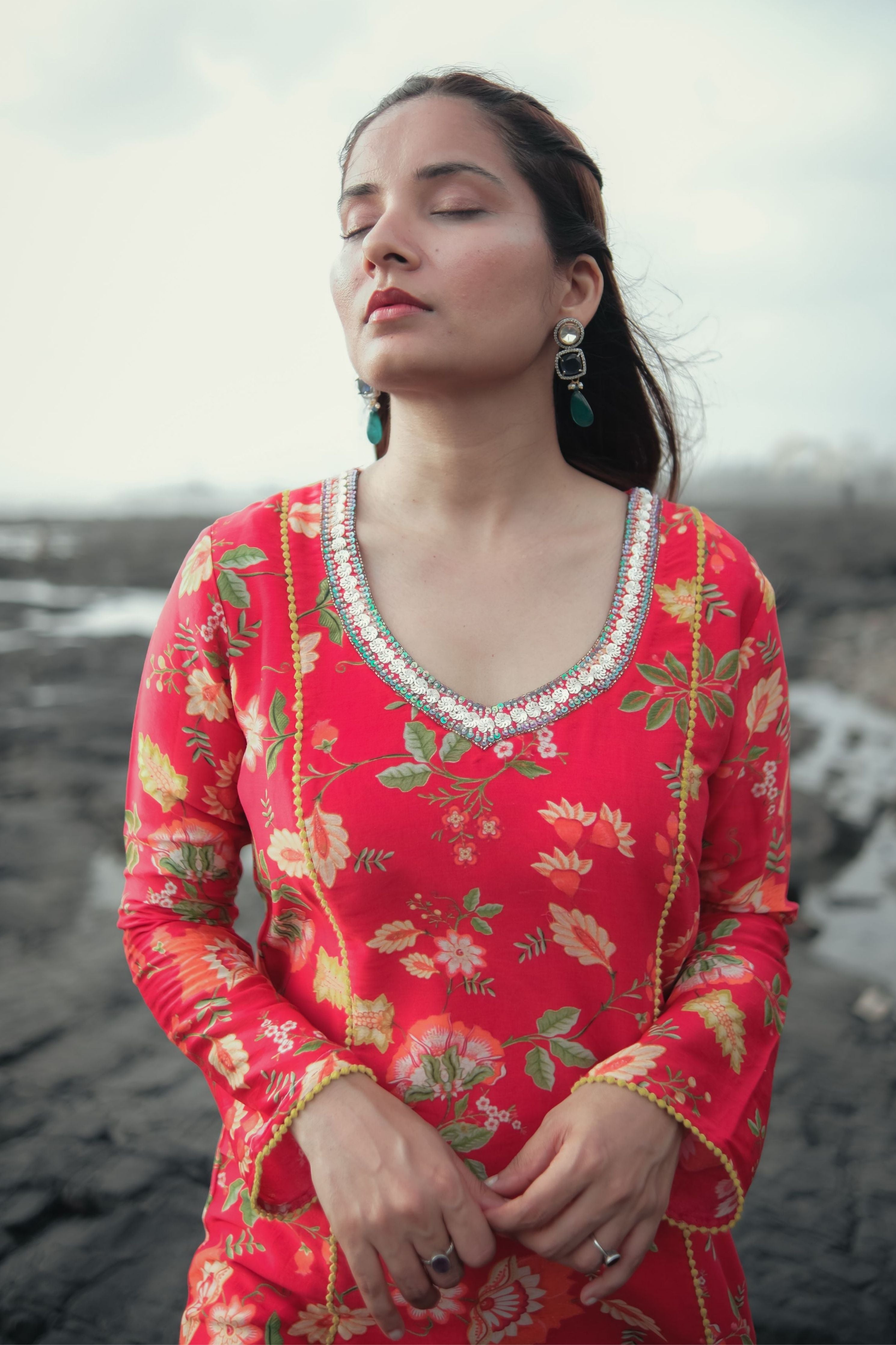 Red Rose Kurta Set