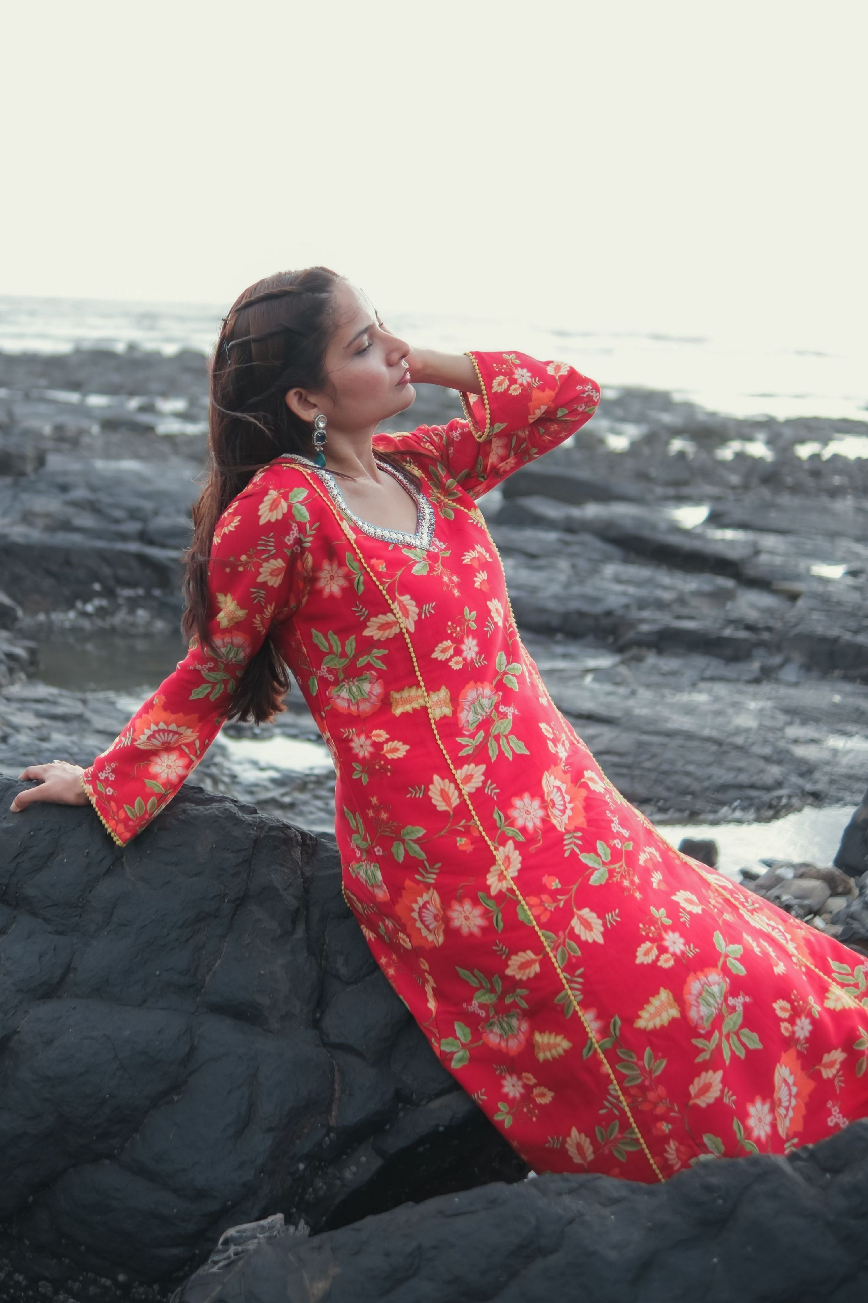 Red Rose Kurta Set
