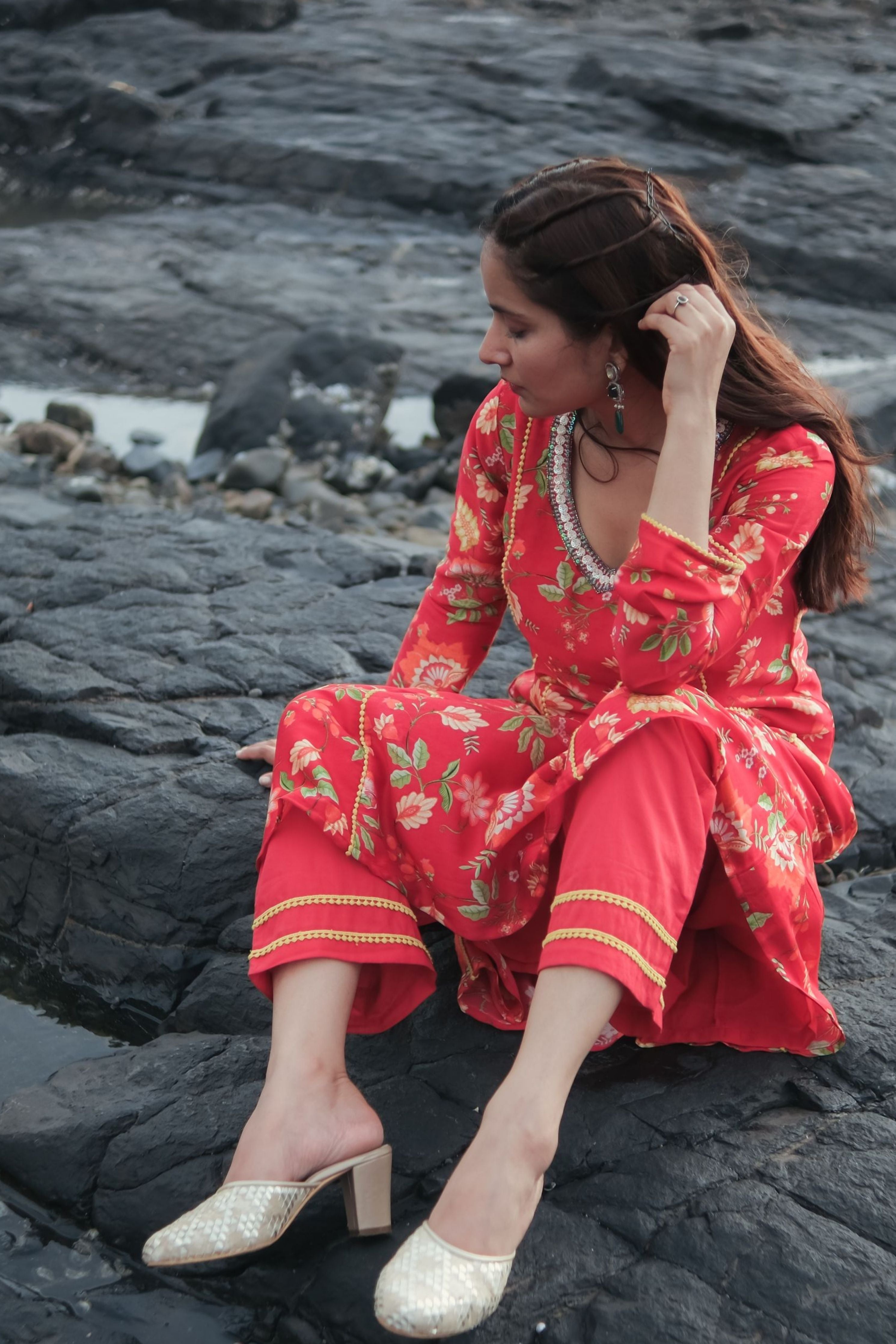 Red Rose Kurta Set