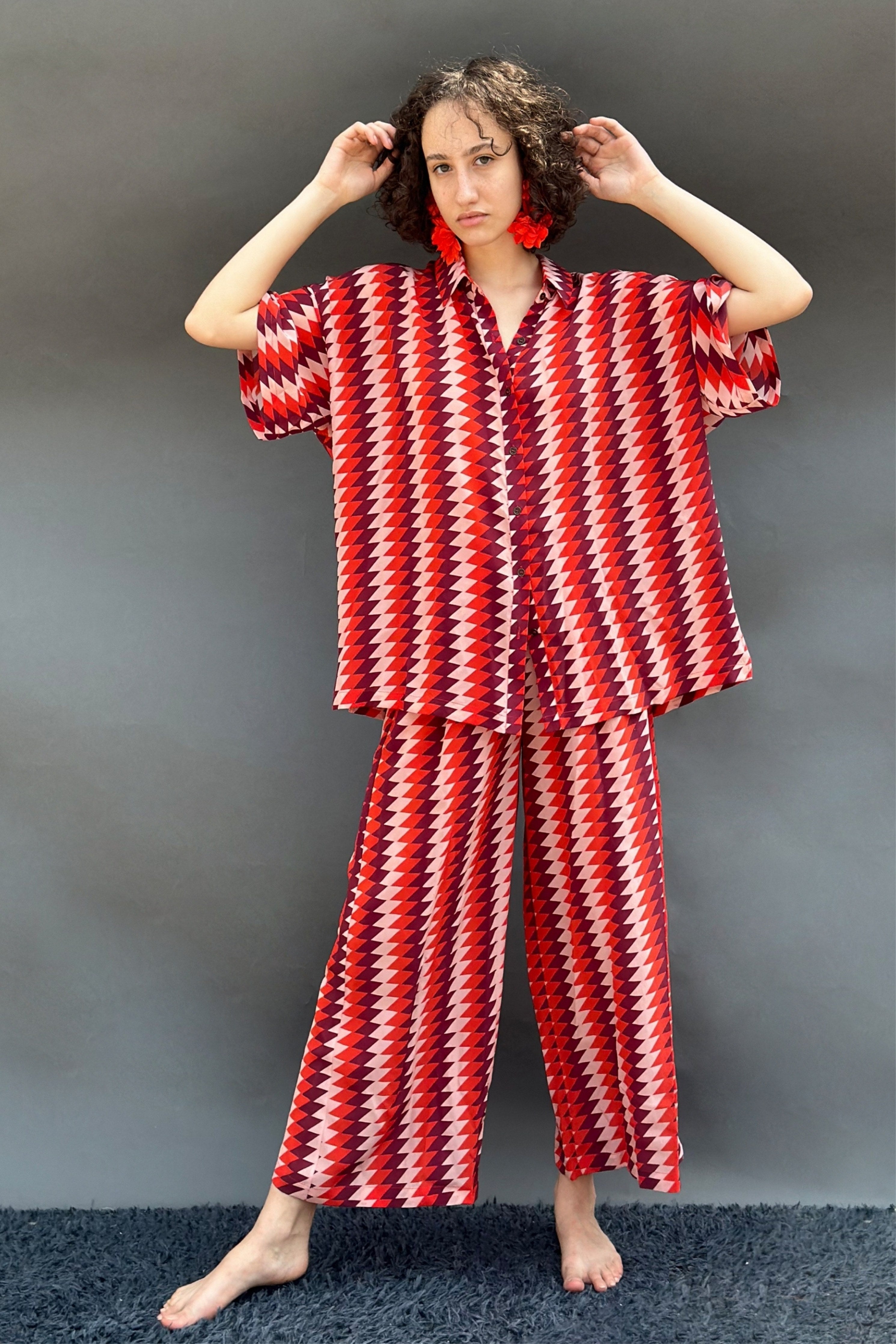 Red Zig Zag Printed Pants