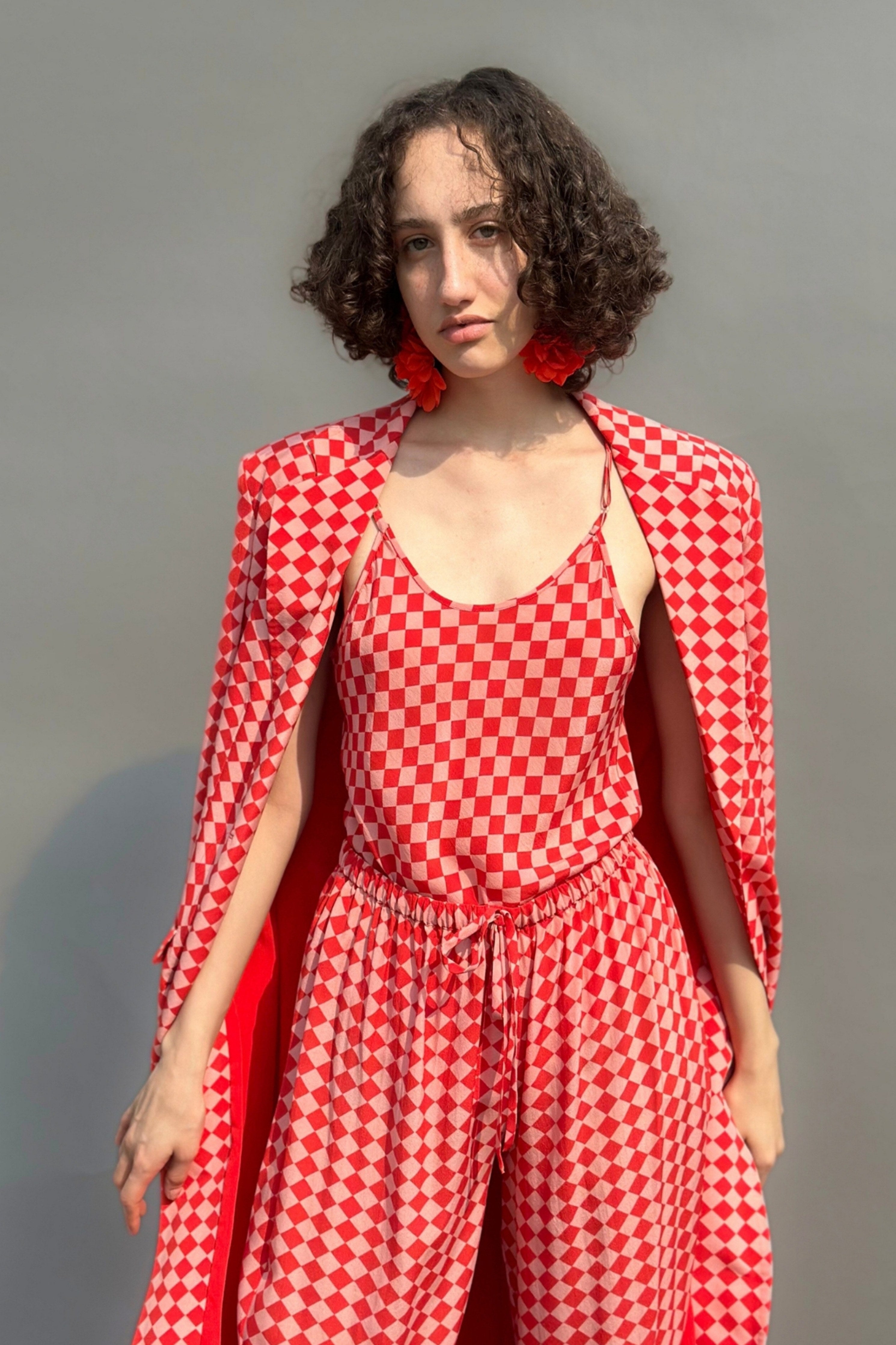 Red &Pink Trench Coat Set
