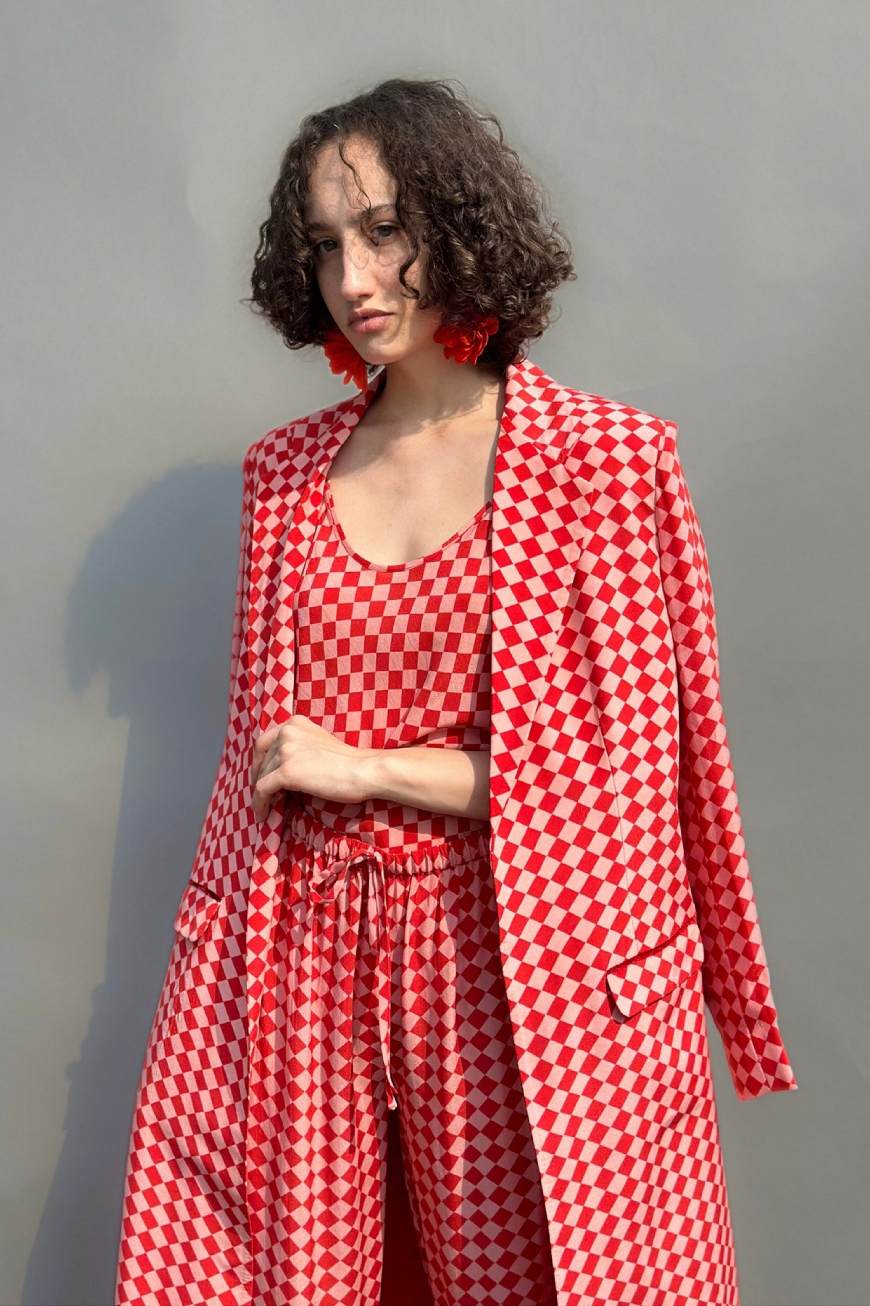 Red &Pink Trench Coat Set