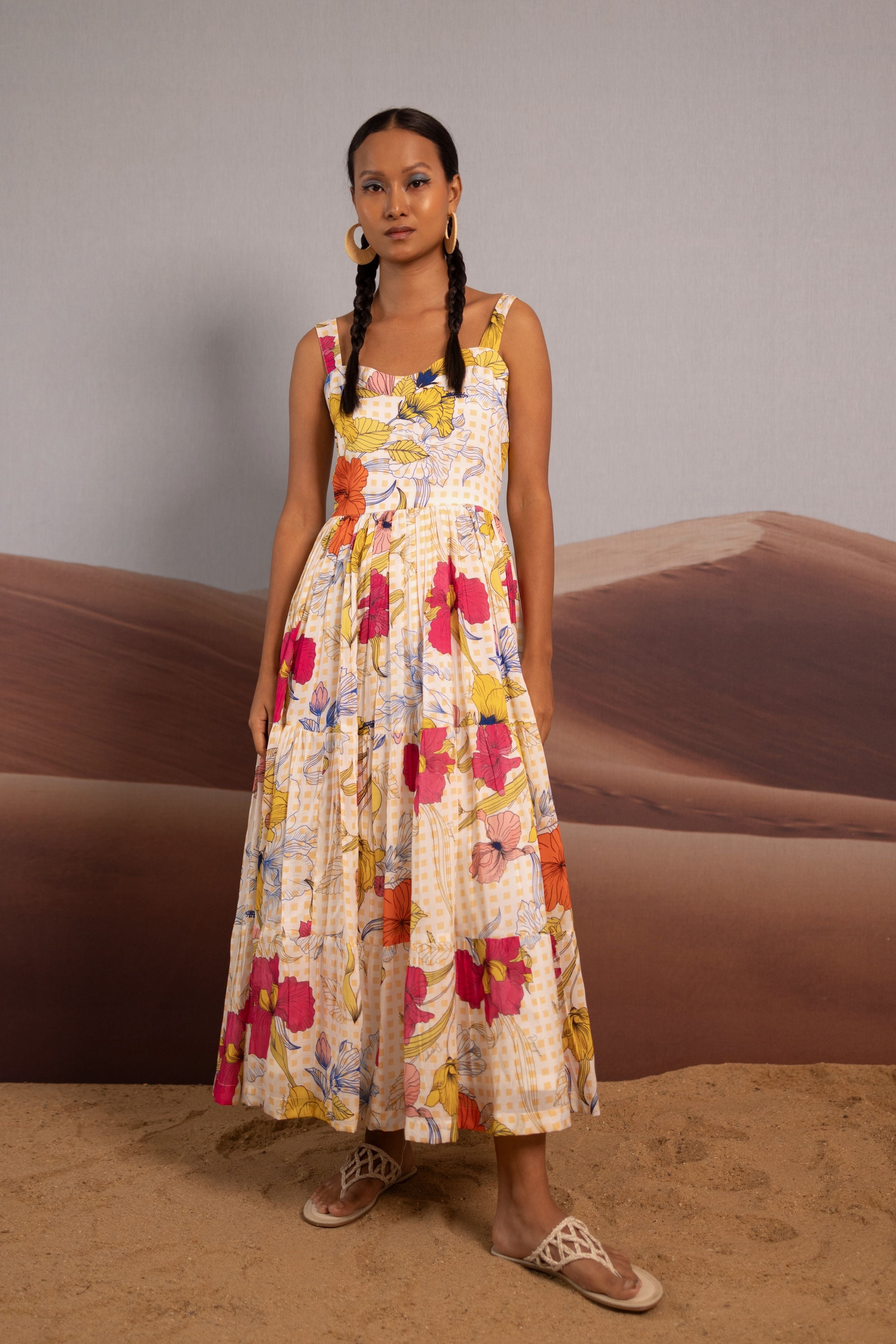 Regal Bloom Plaid Maxi Dress