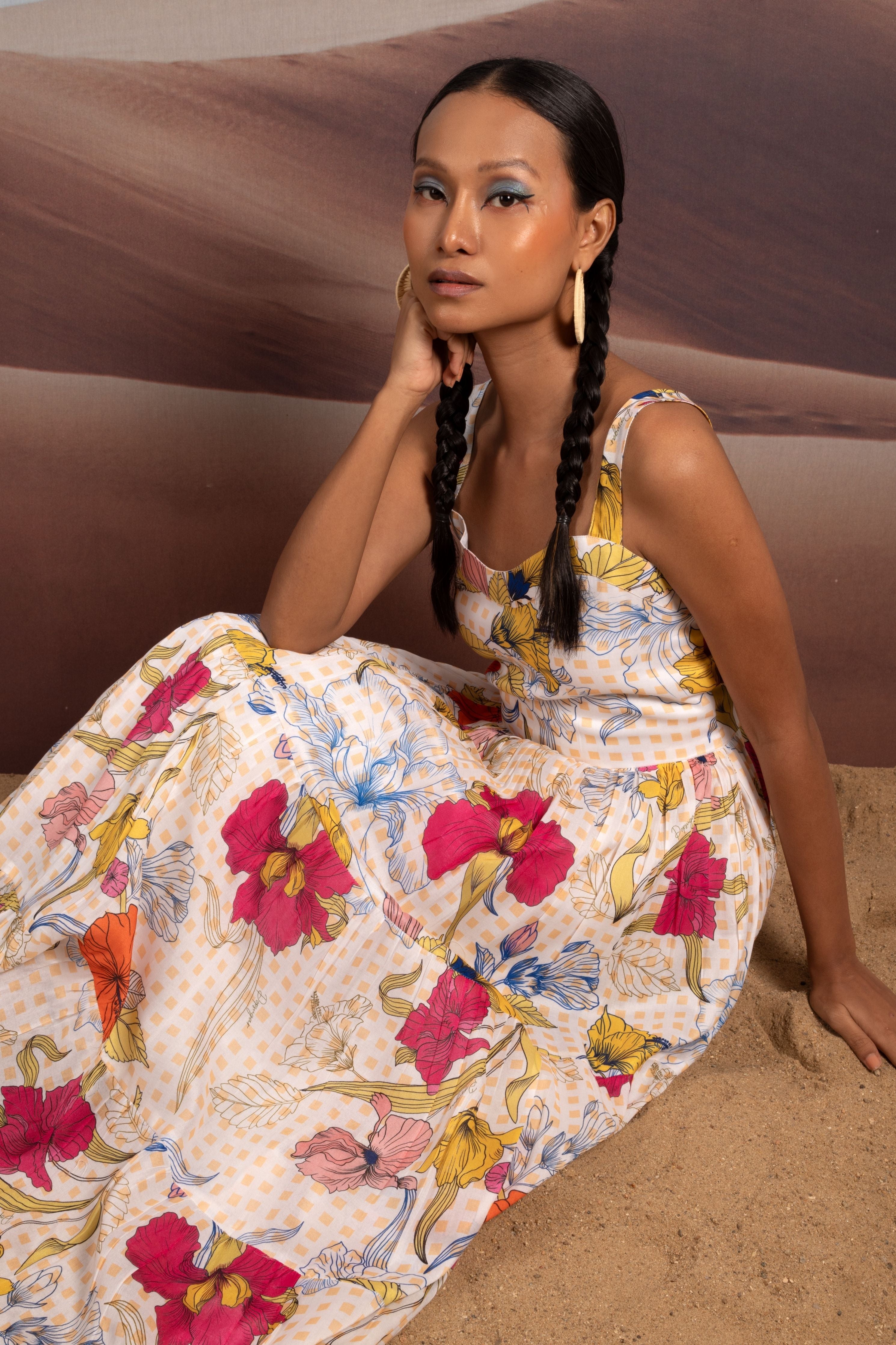 Regal Bloom Plaid Maxi Dress
