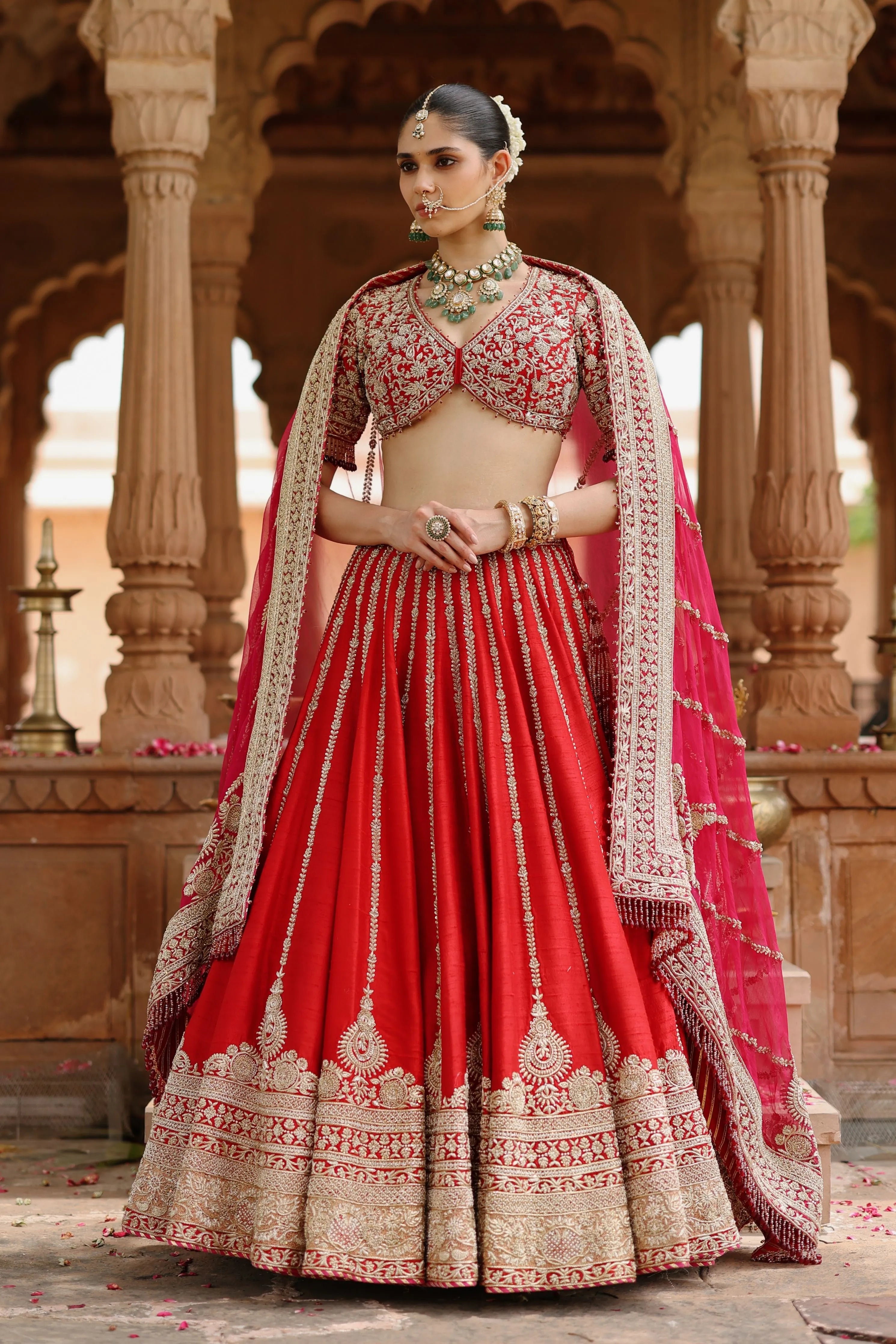 Roha Deep Red Lehenga Set with Blouse & Dupatta
