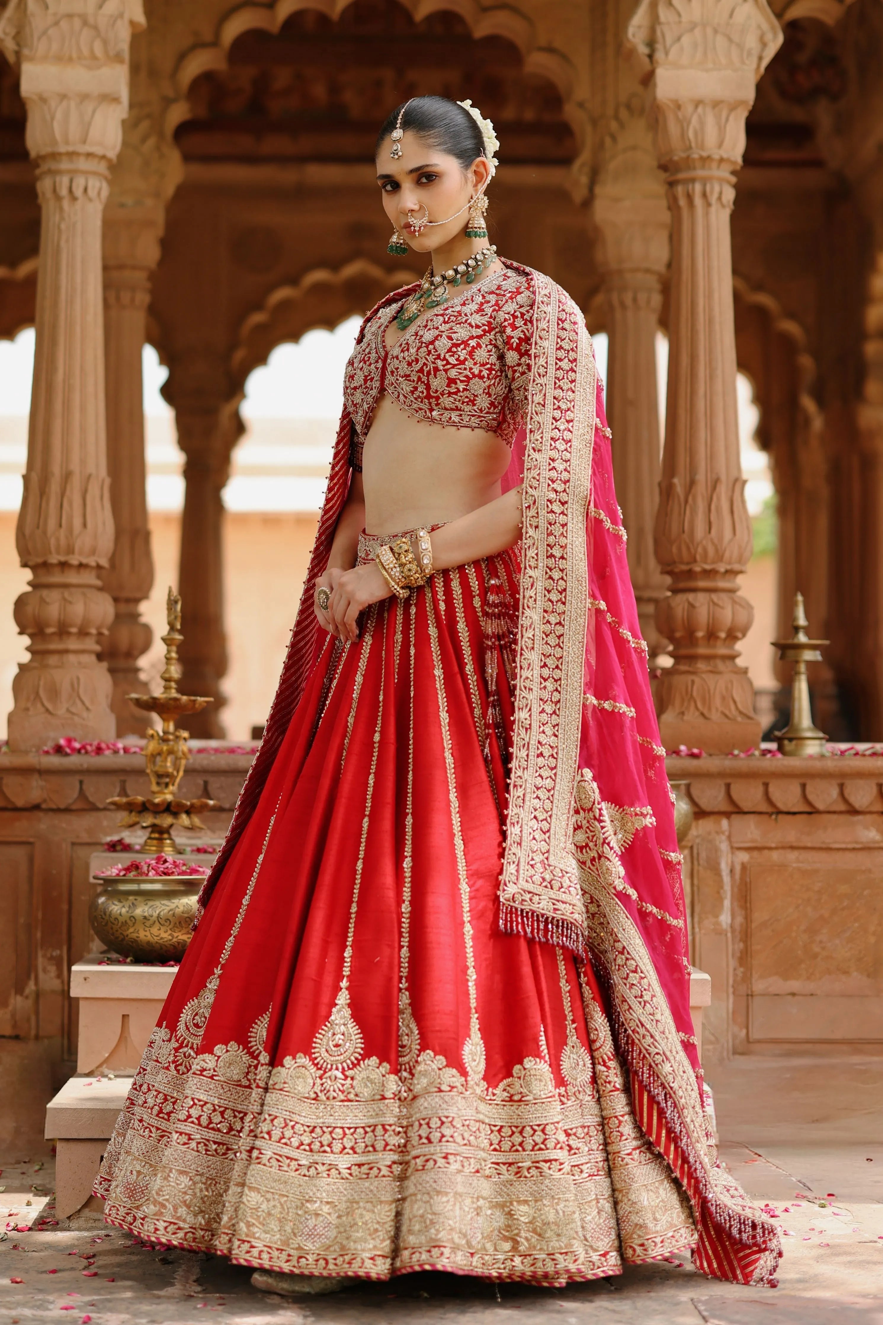Roha Deep Red Lehenga Set with Blouse & Dupatta