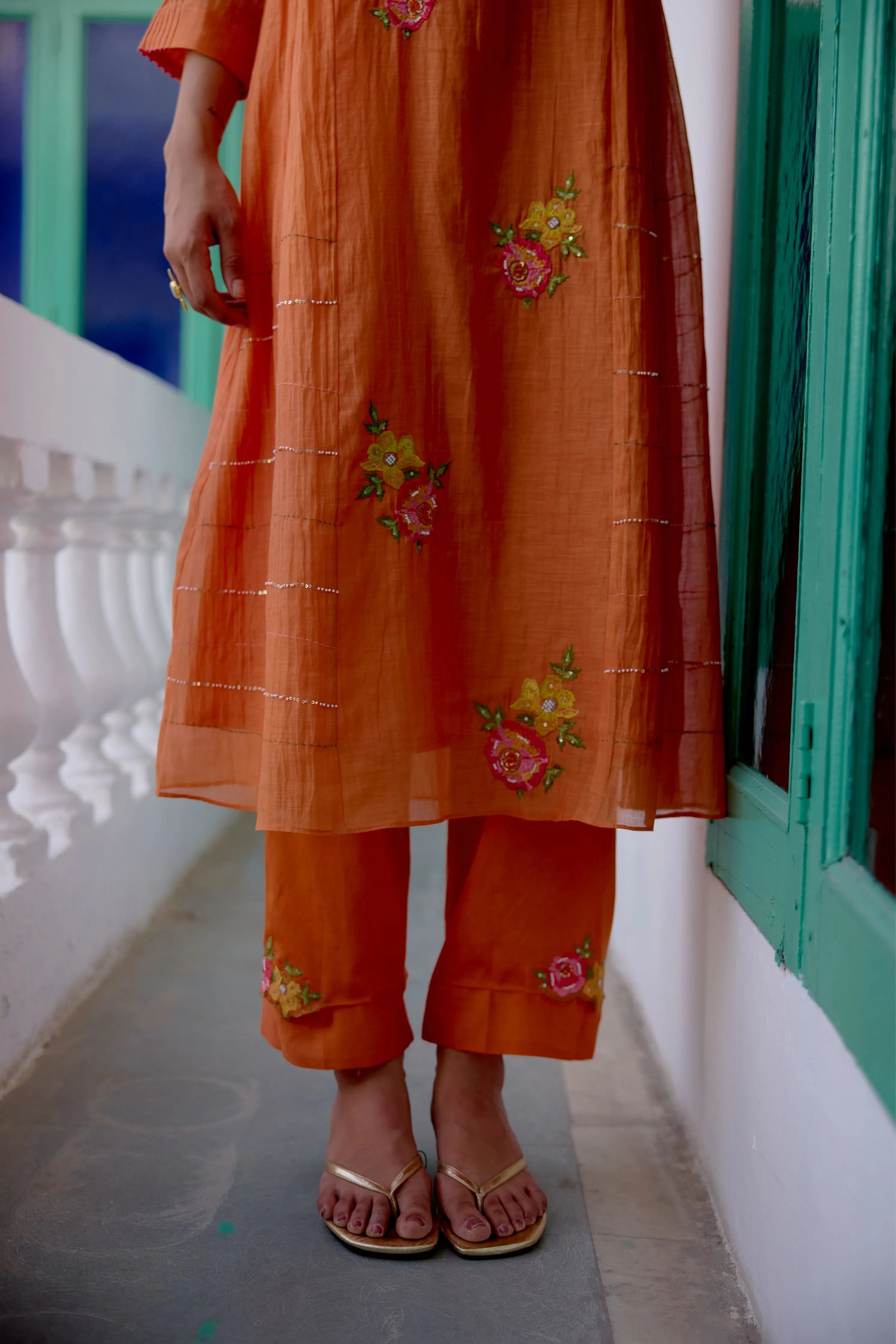 Tangerine Love Kurta Set