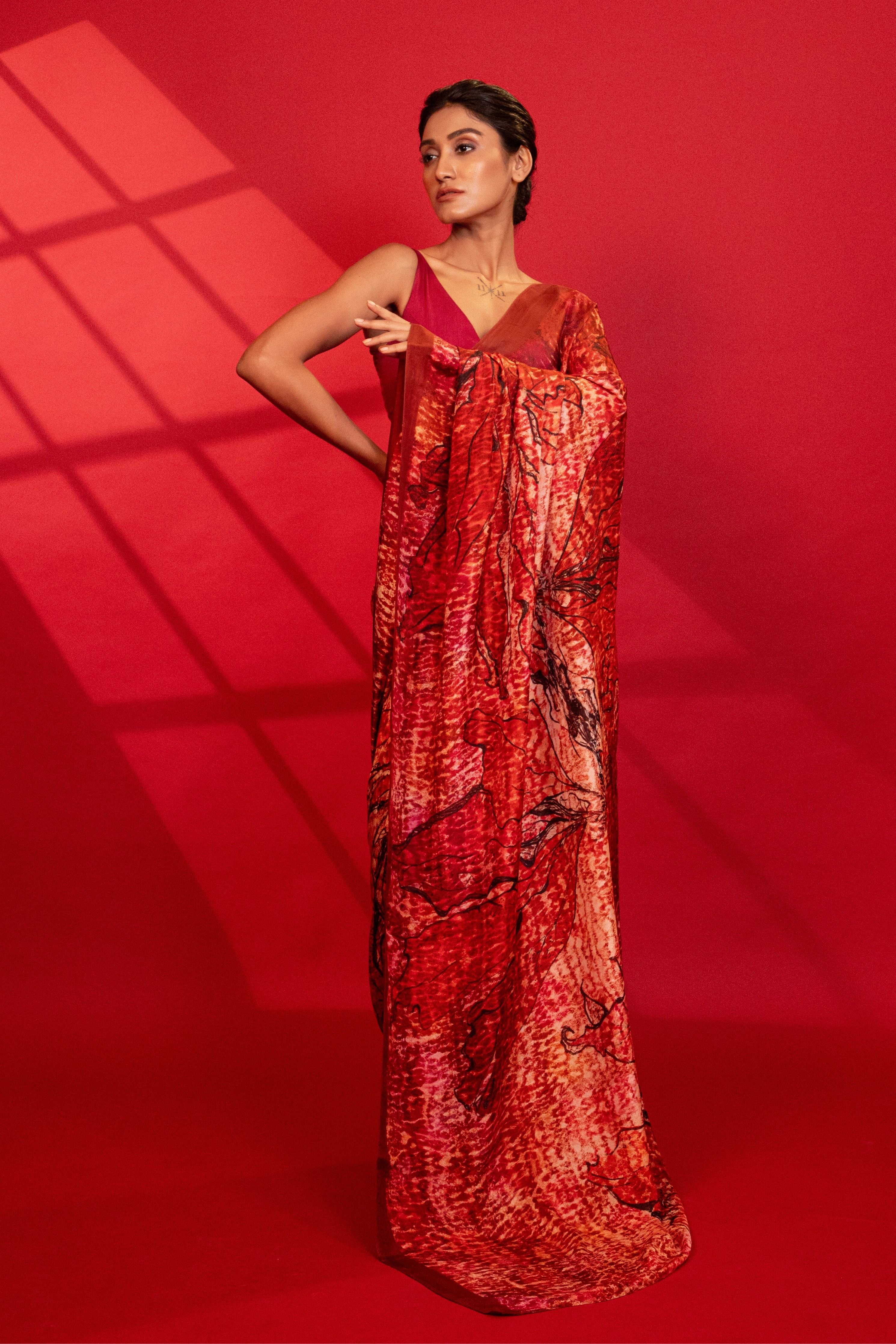 Crimson Red Blossom Silk Saree