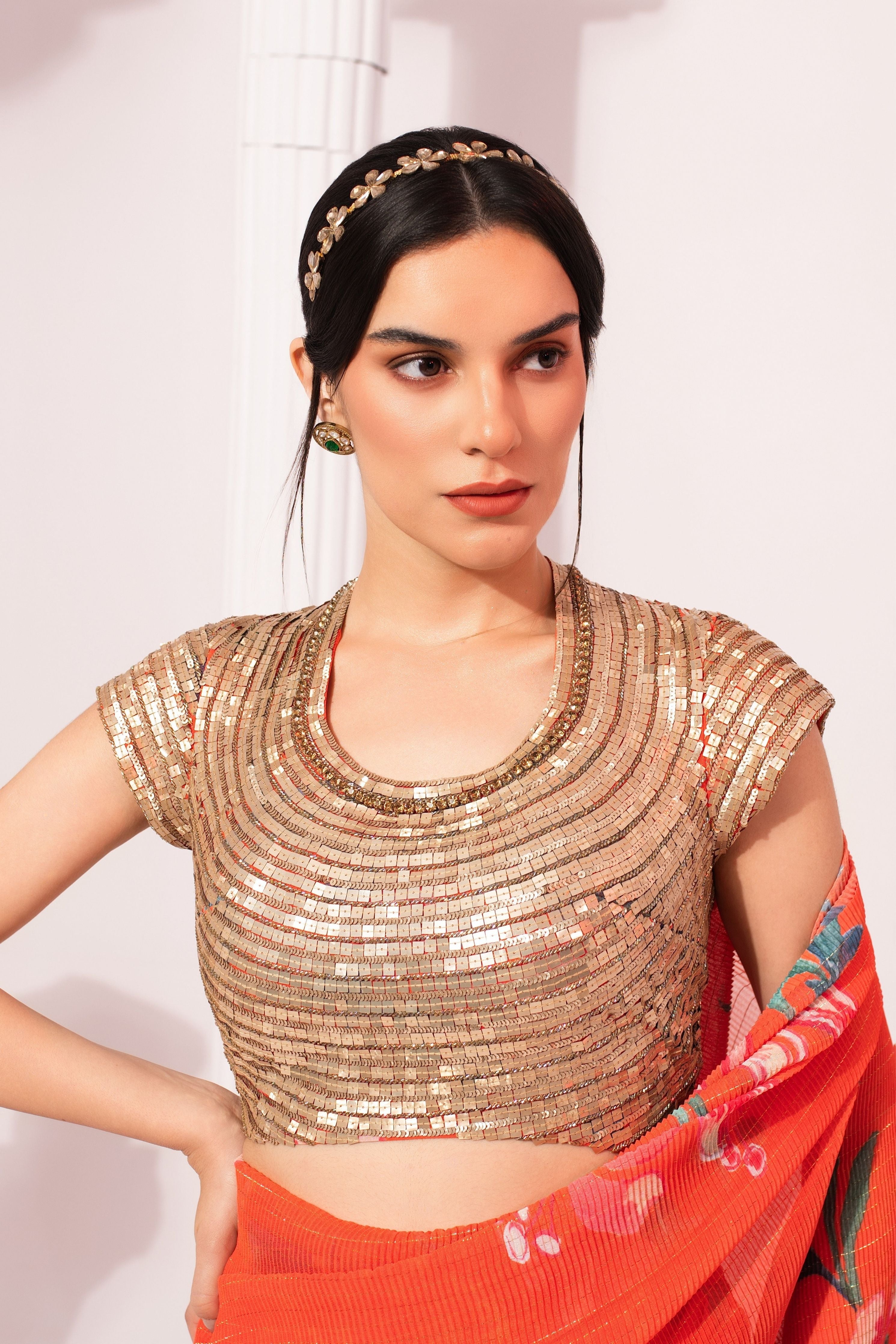 Wildflower Muse Orangey Red Pre-Draped Saree