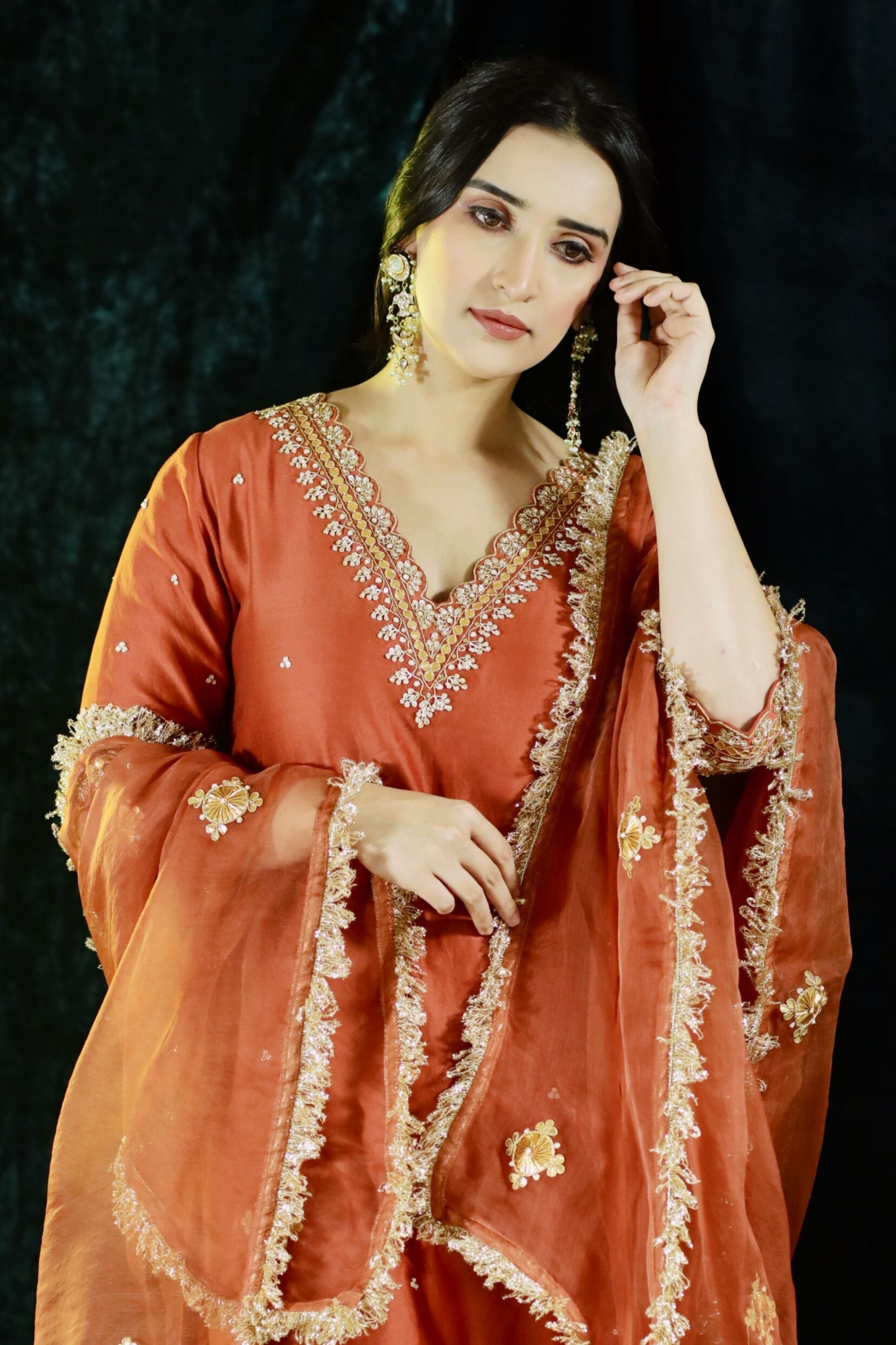 Rust Chanderi Silk Suit set