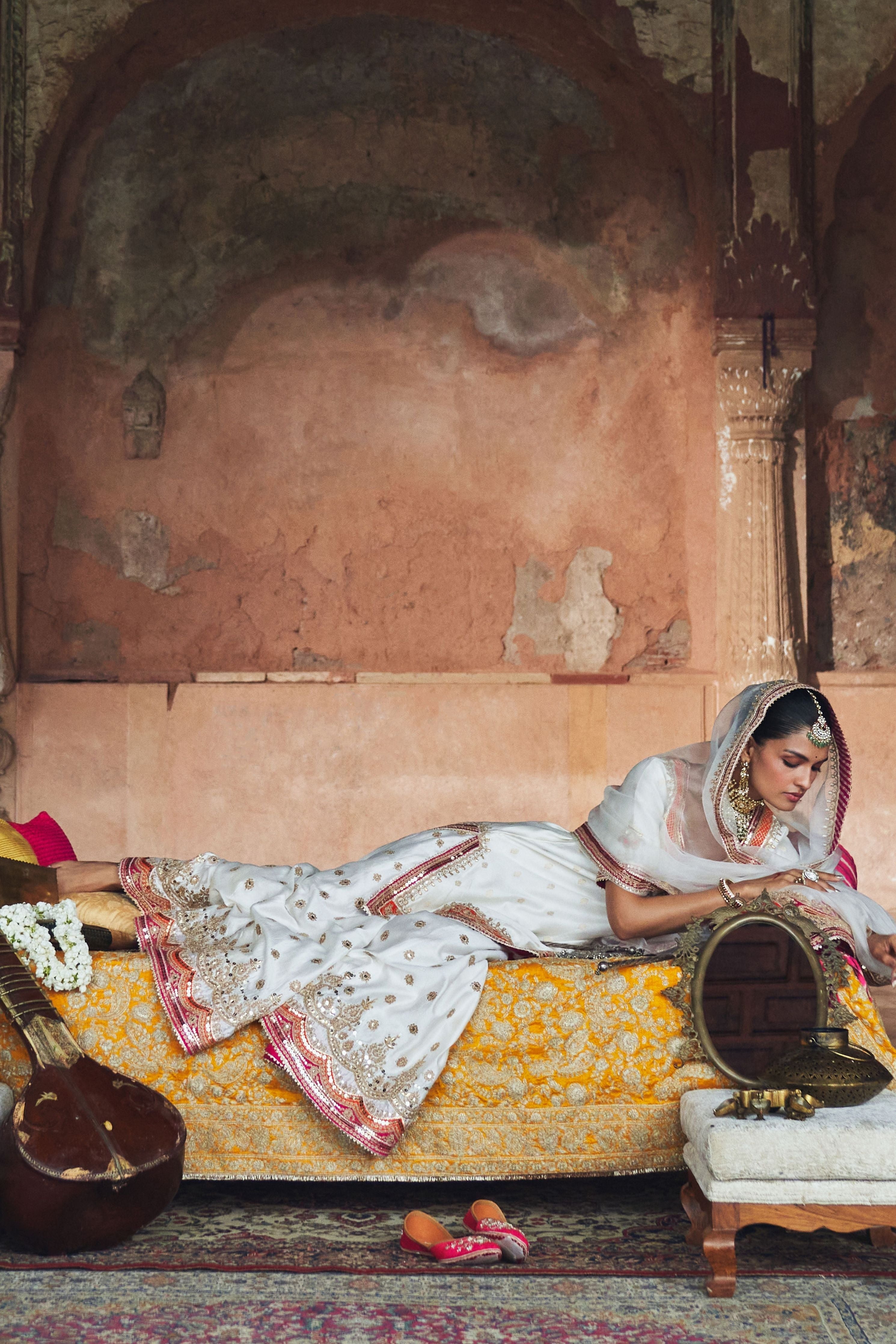 Samreen  Daisy Ivory Short Kurta With Sharara And Dupatta