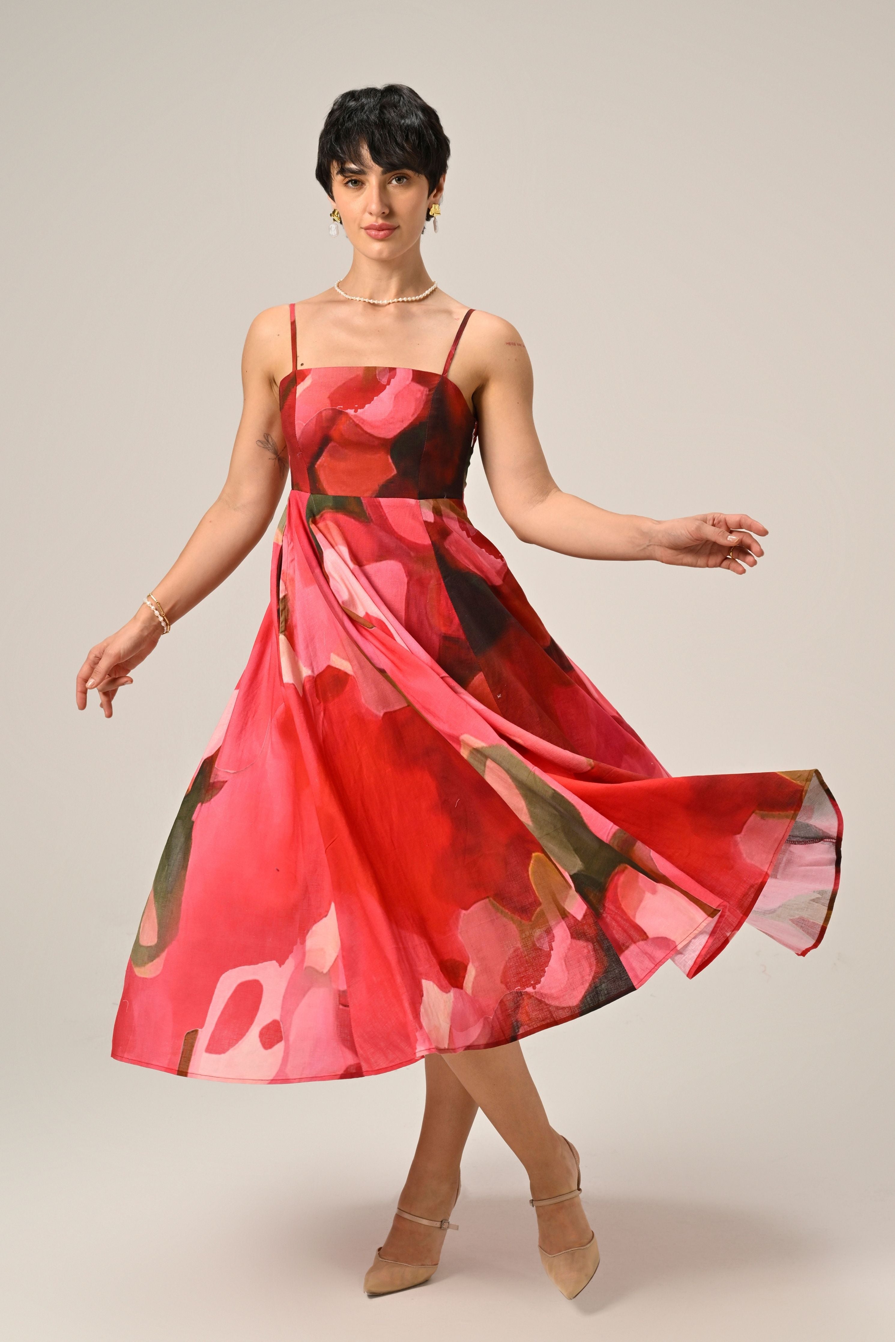Petal Serenade Linen Dress