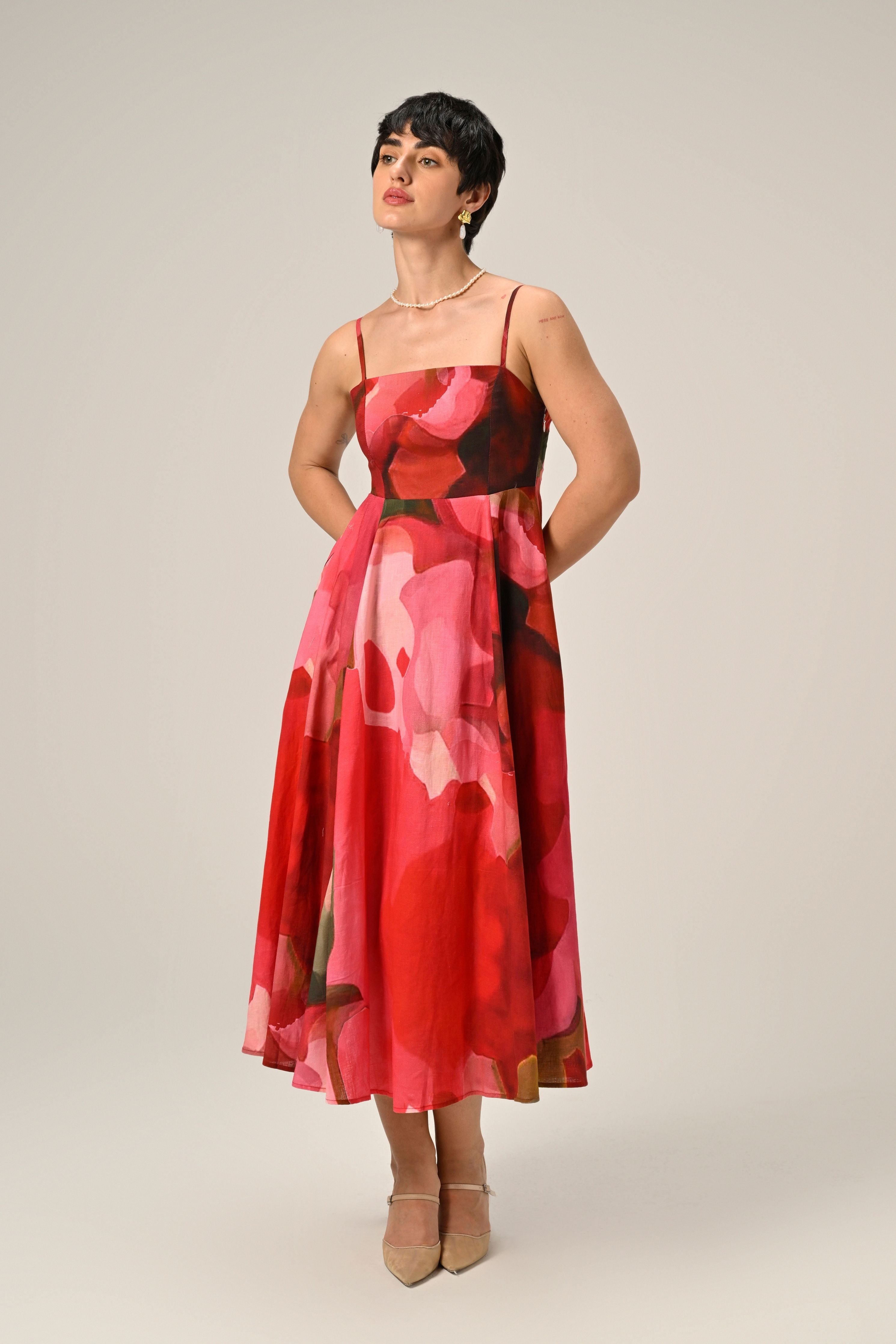 Petal Serenade Linen Dress