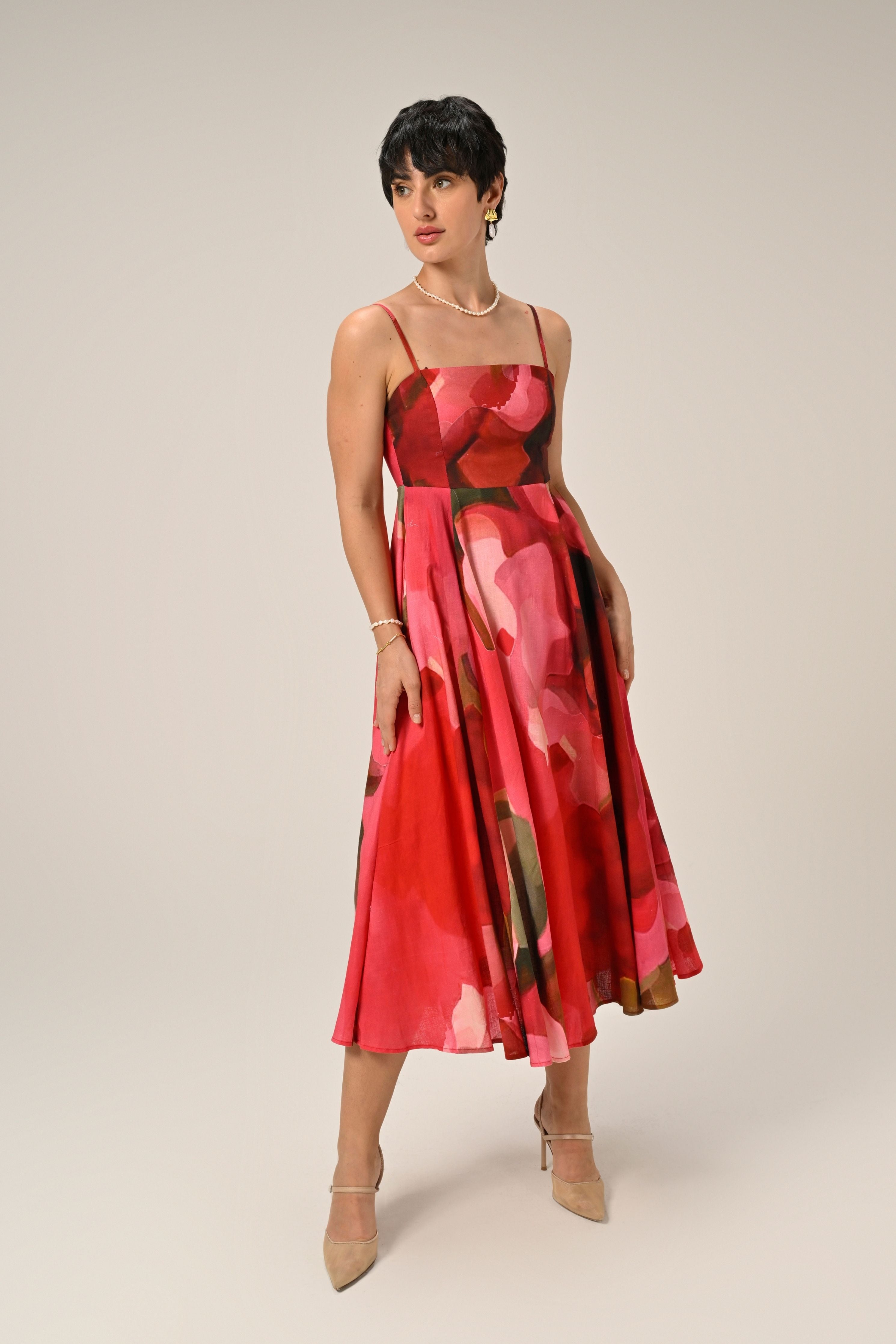 Petal Serenade Linen Dress