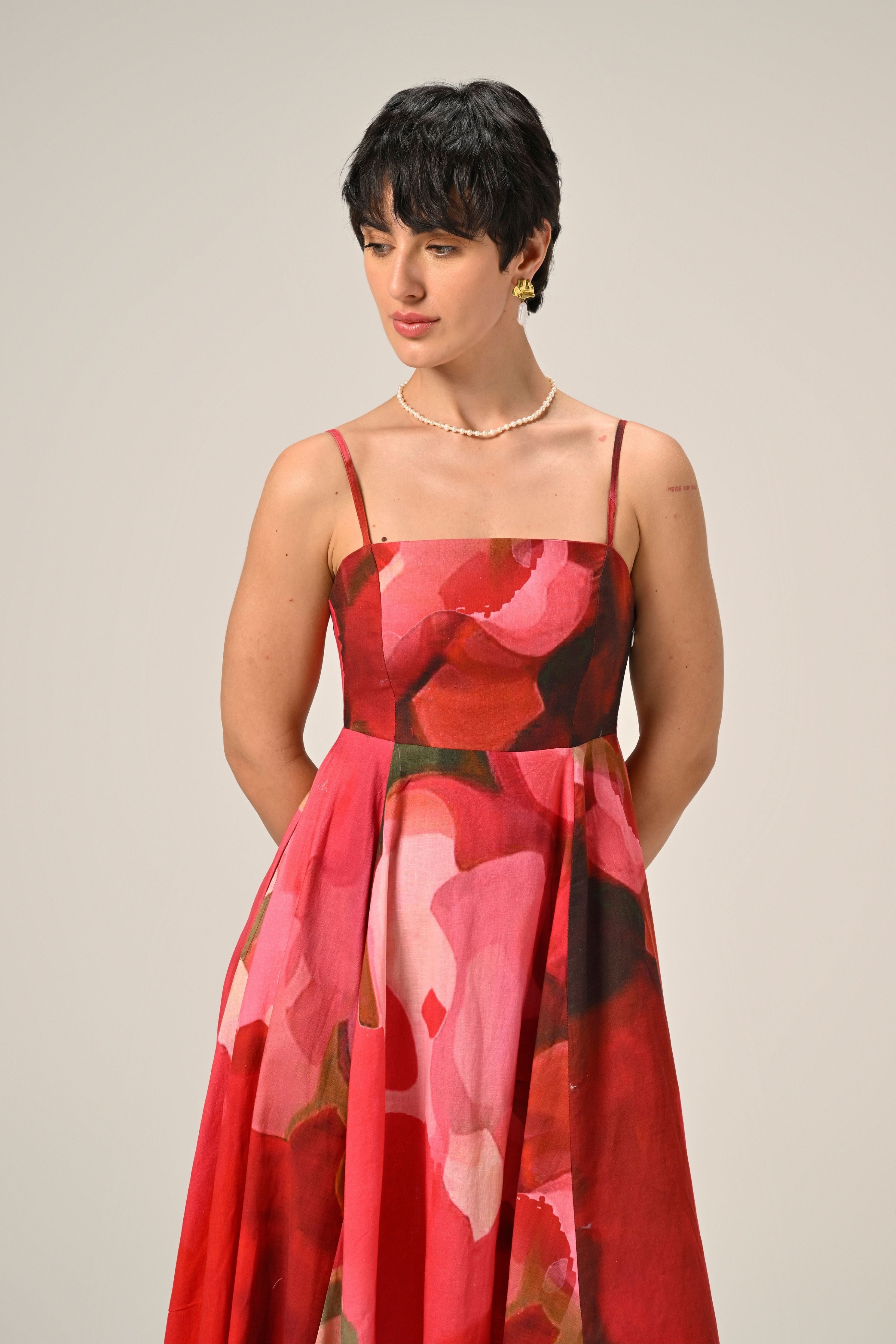Petal Serenade Linen Dress