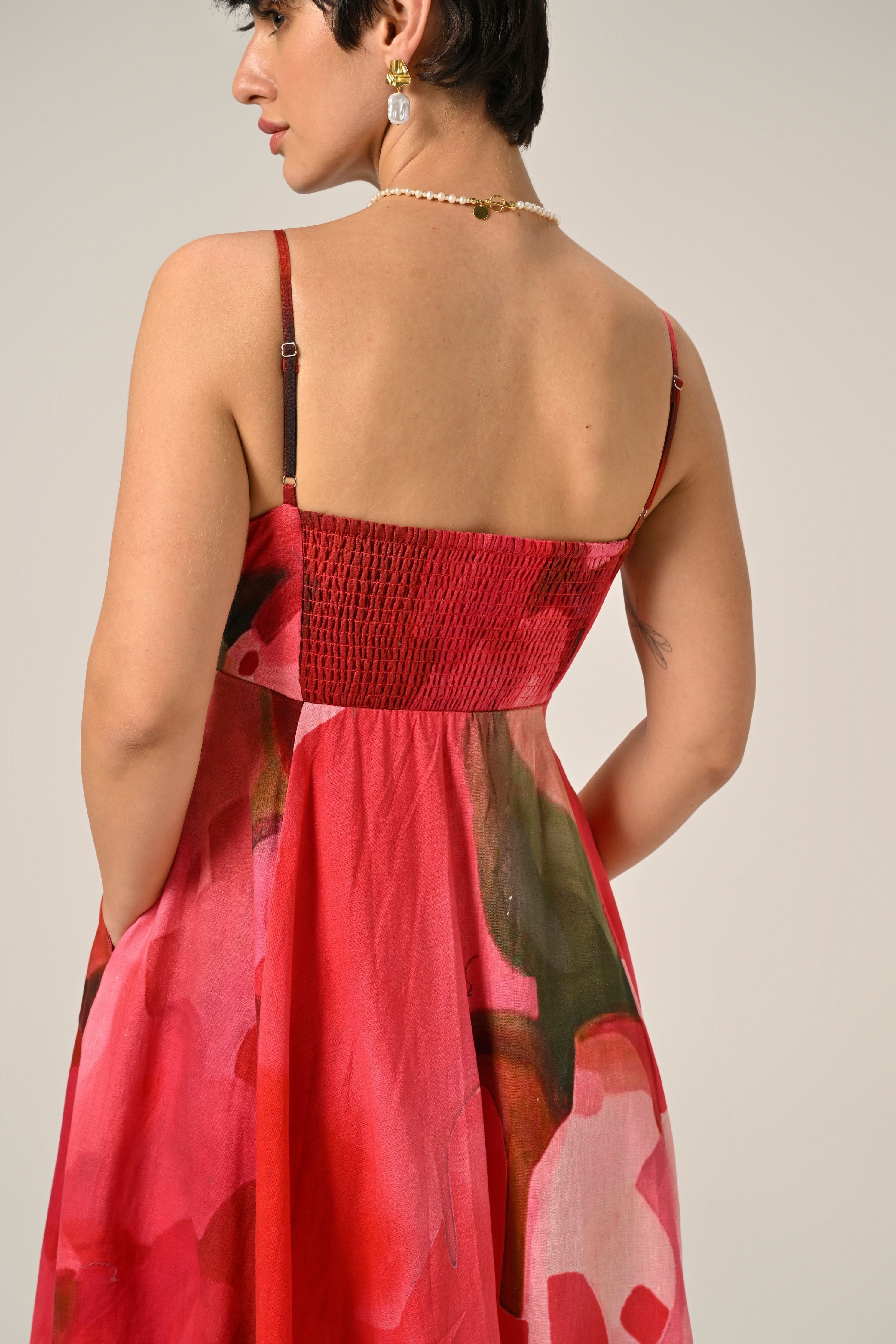 Petal Serenade Linen Dress