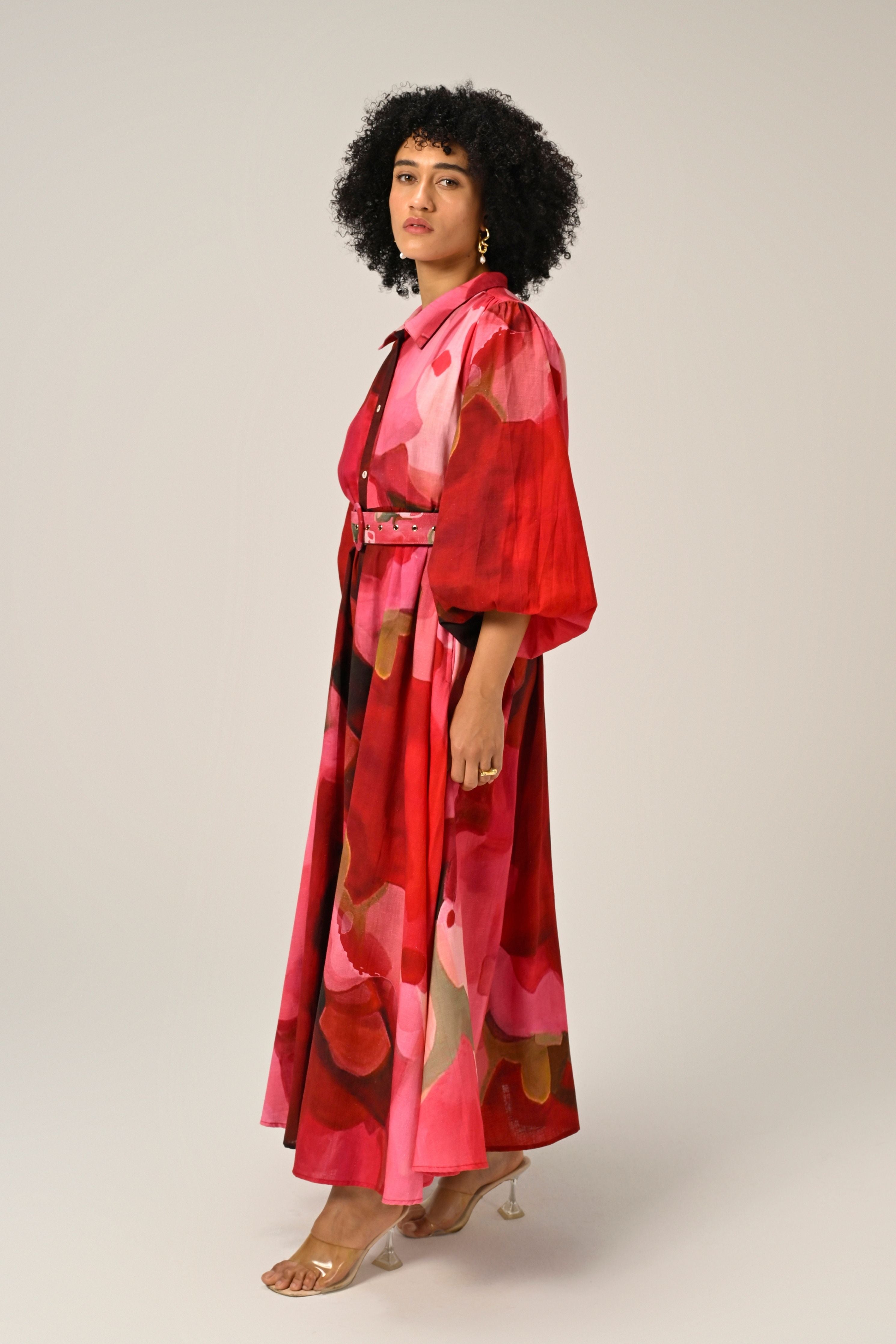Rosé Flame Maxi Shirt Dress