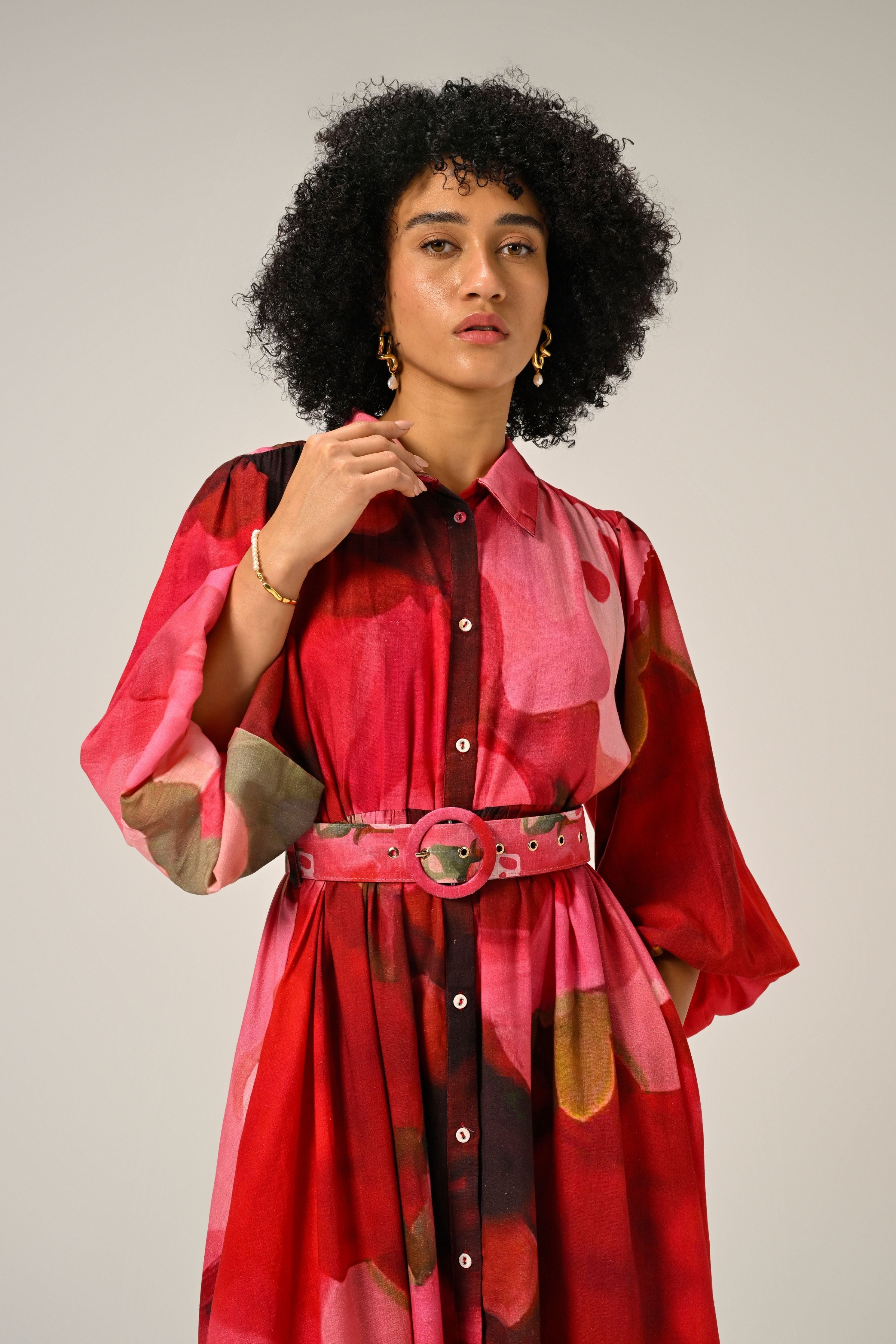 Rosé Flame Maxi Shirt Dress