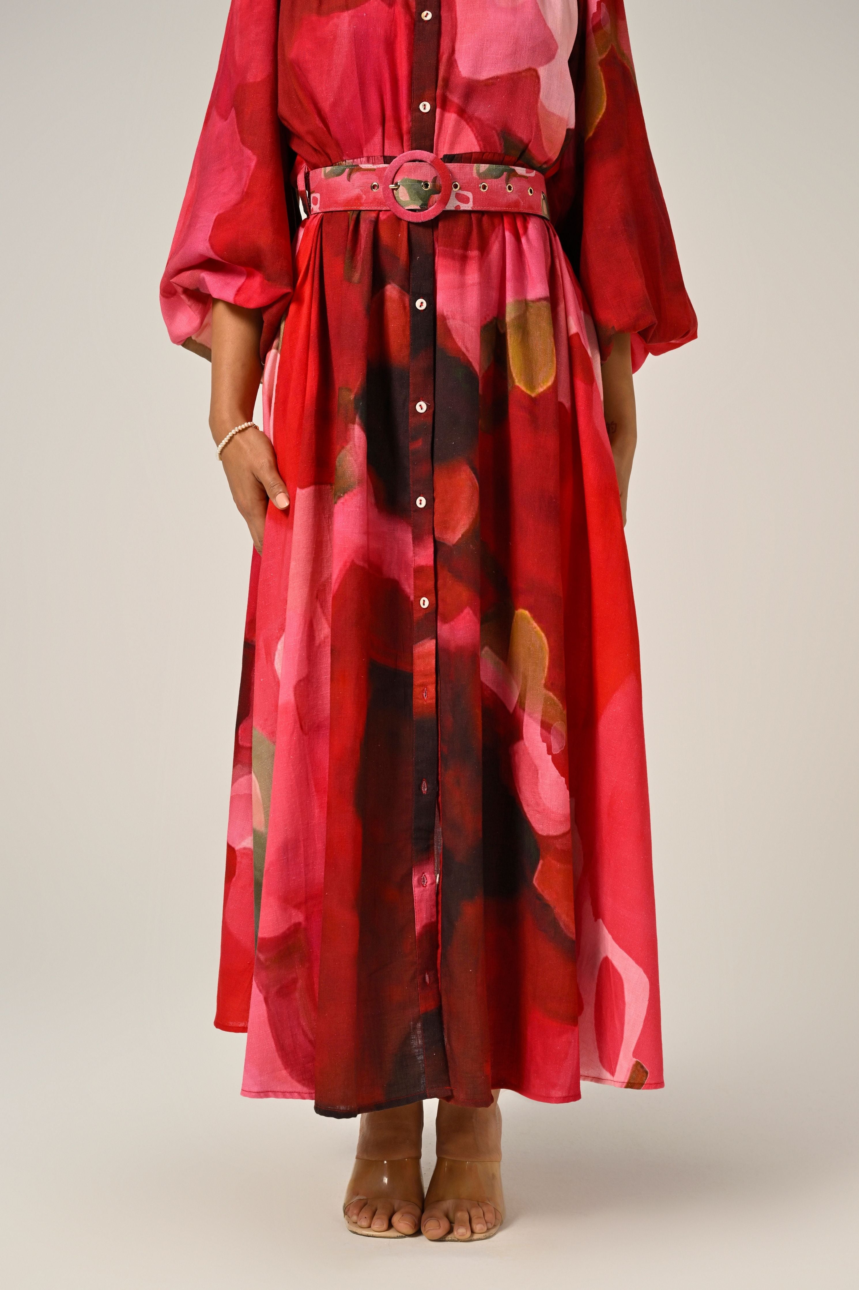 Rosé Flame Maxi Shirt Dress