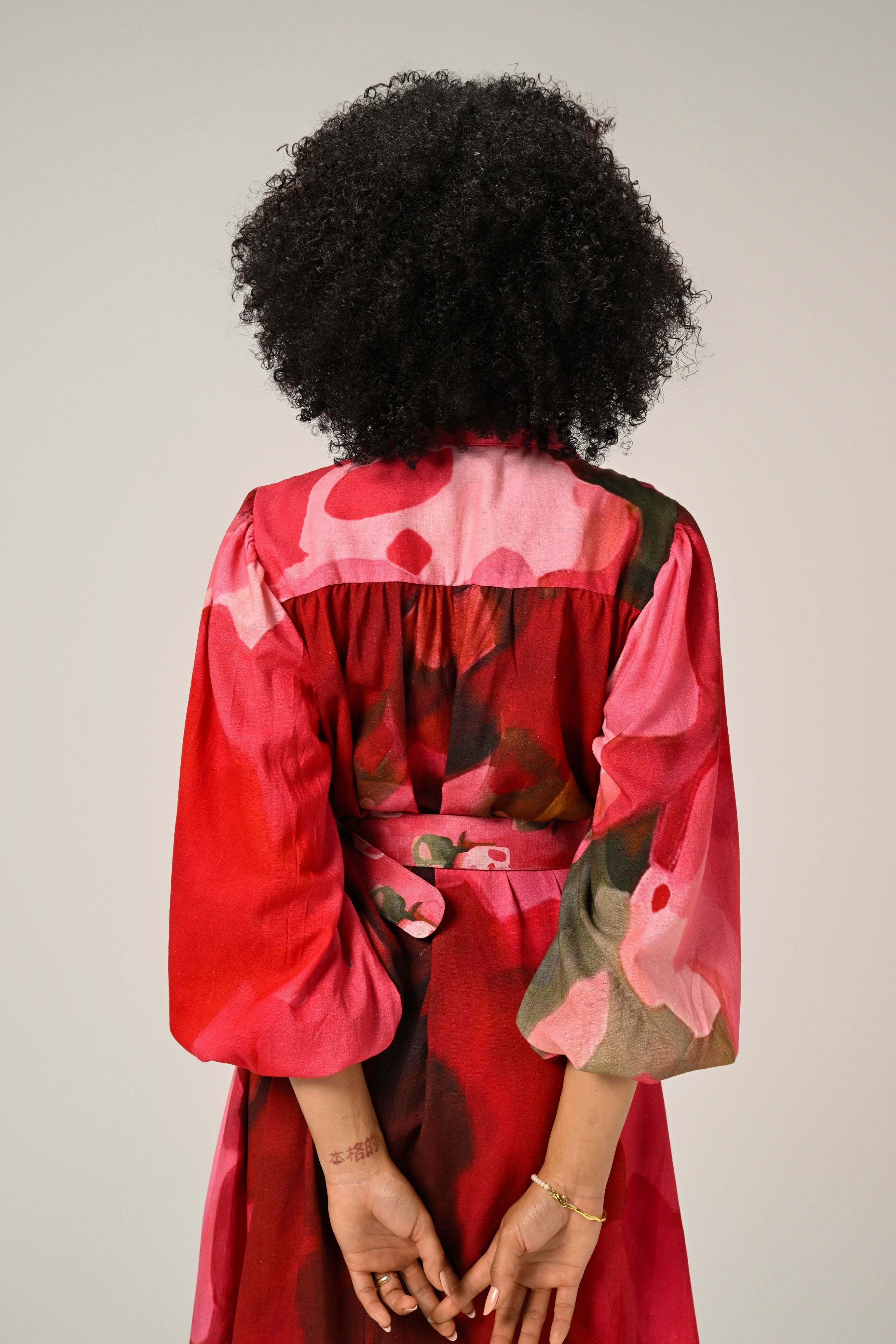 Rosé Flame Maxi Shirt Dress