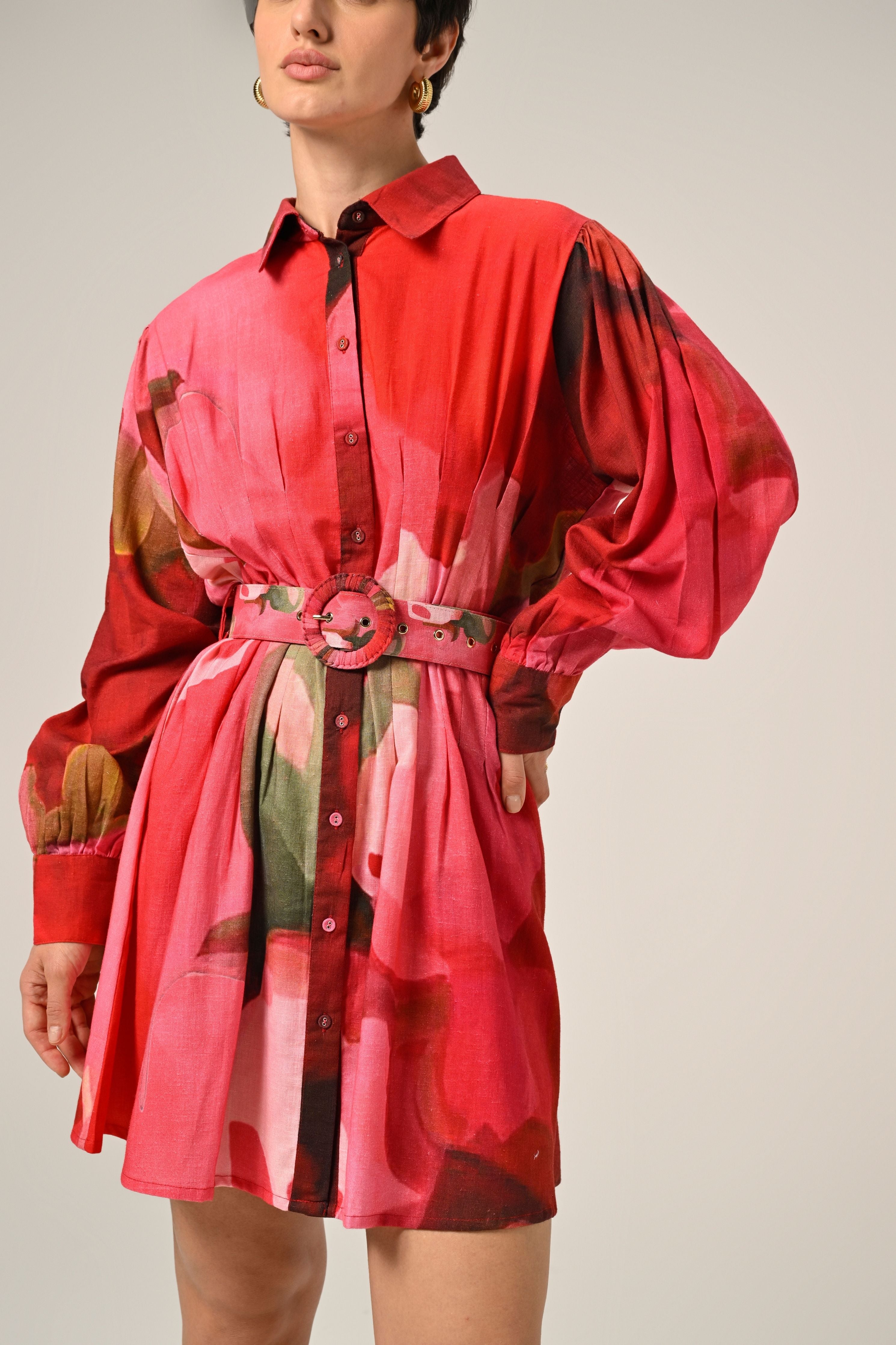 Rosé Flame Mini Shirt Dress