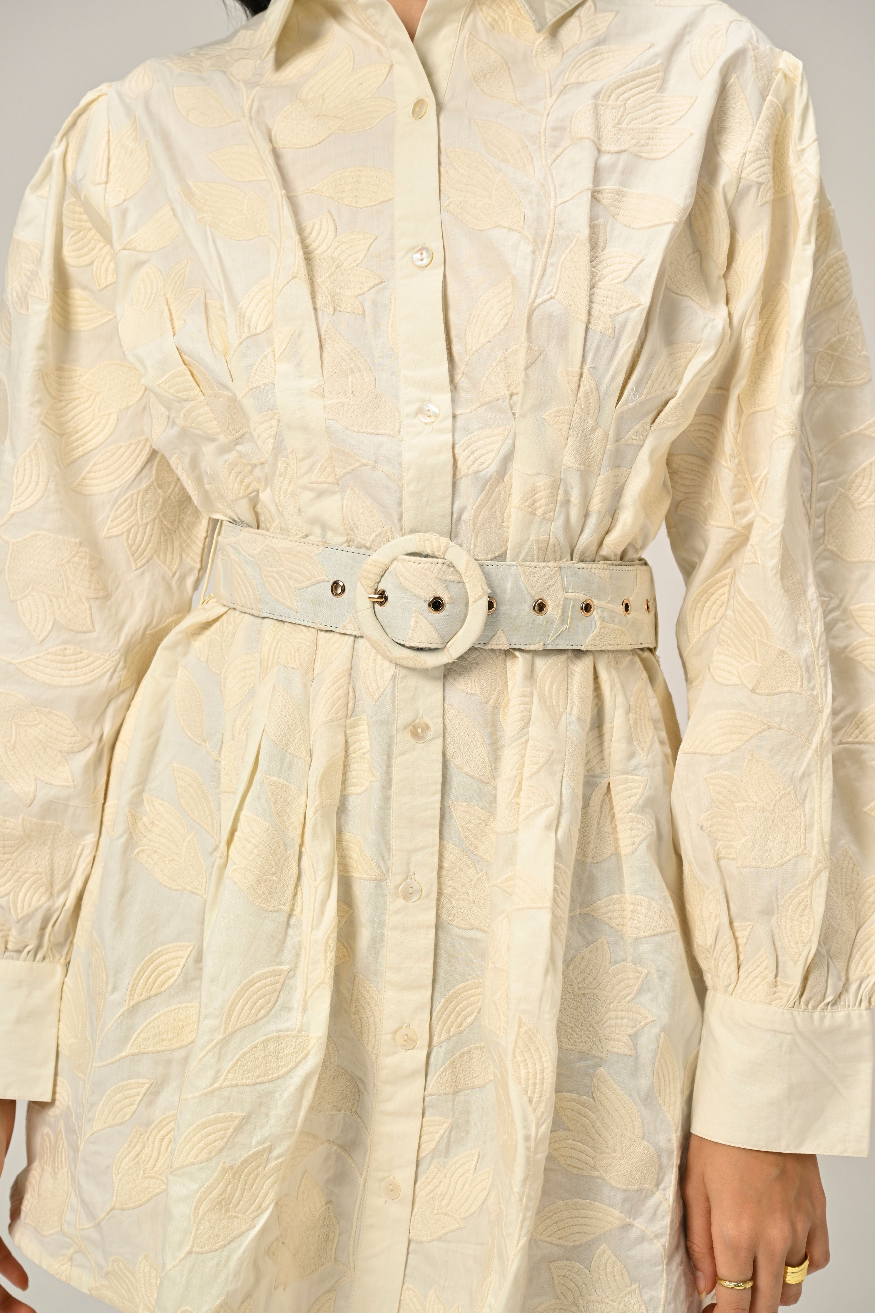 Moonflower Embroidered Mini Shirt Dress