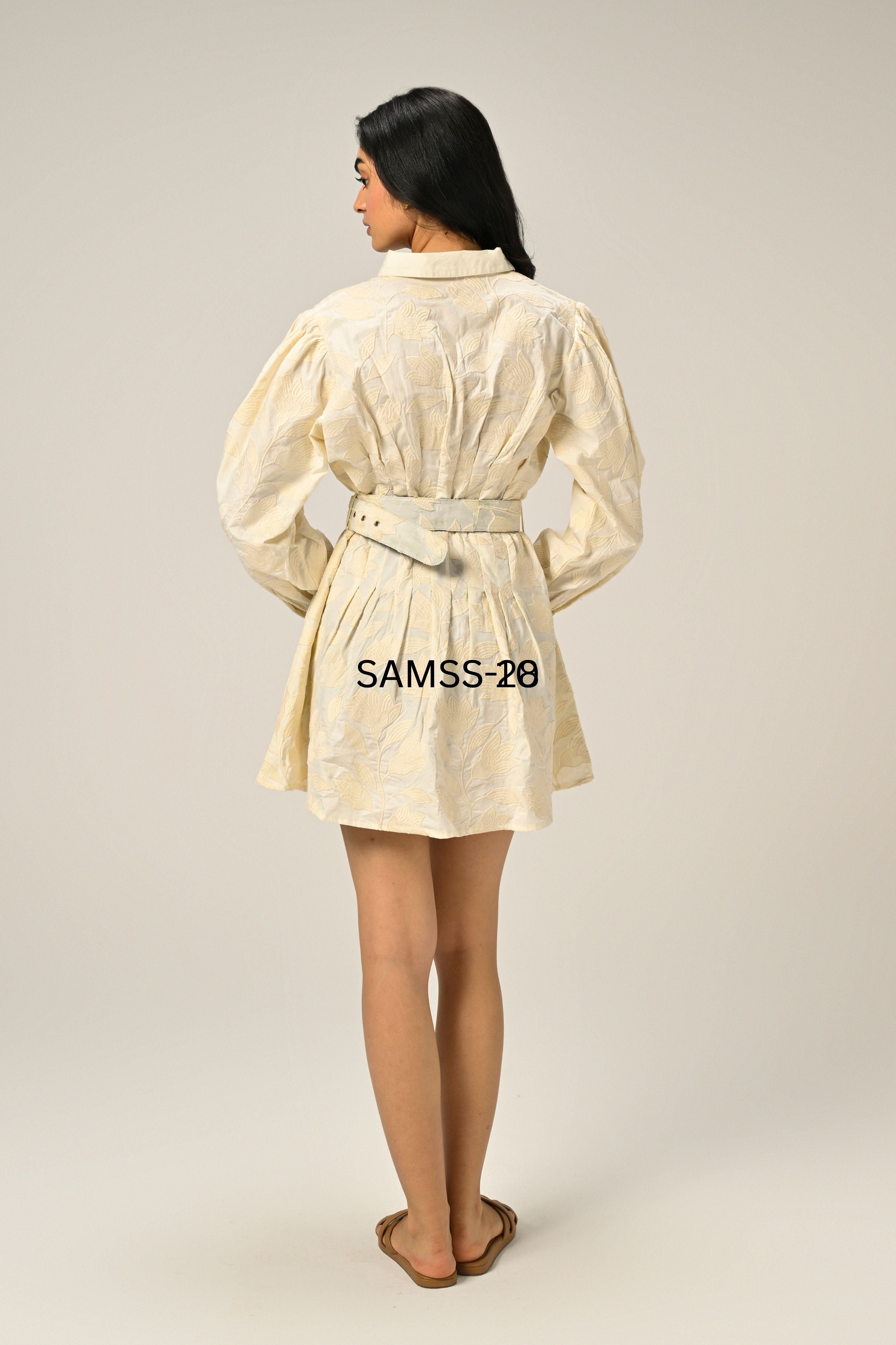 Moonflower Embroidered Mini Shirt Dress