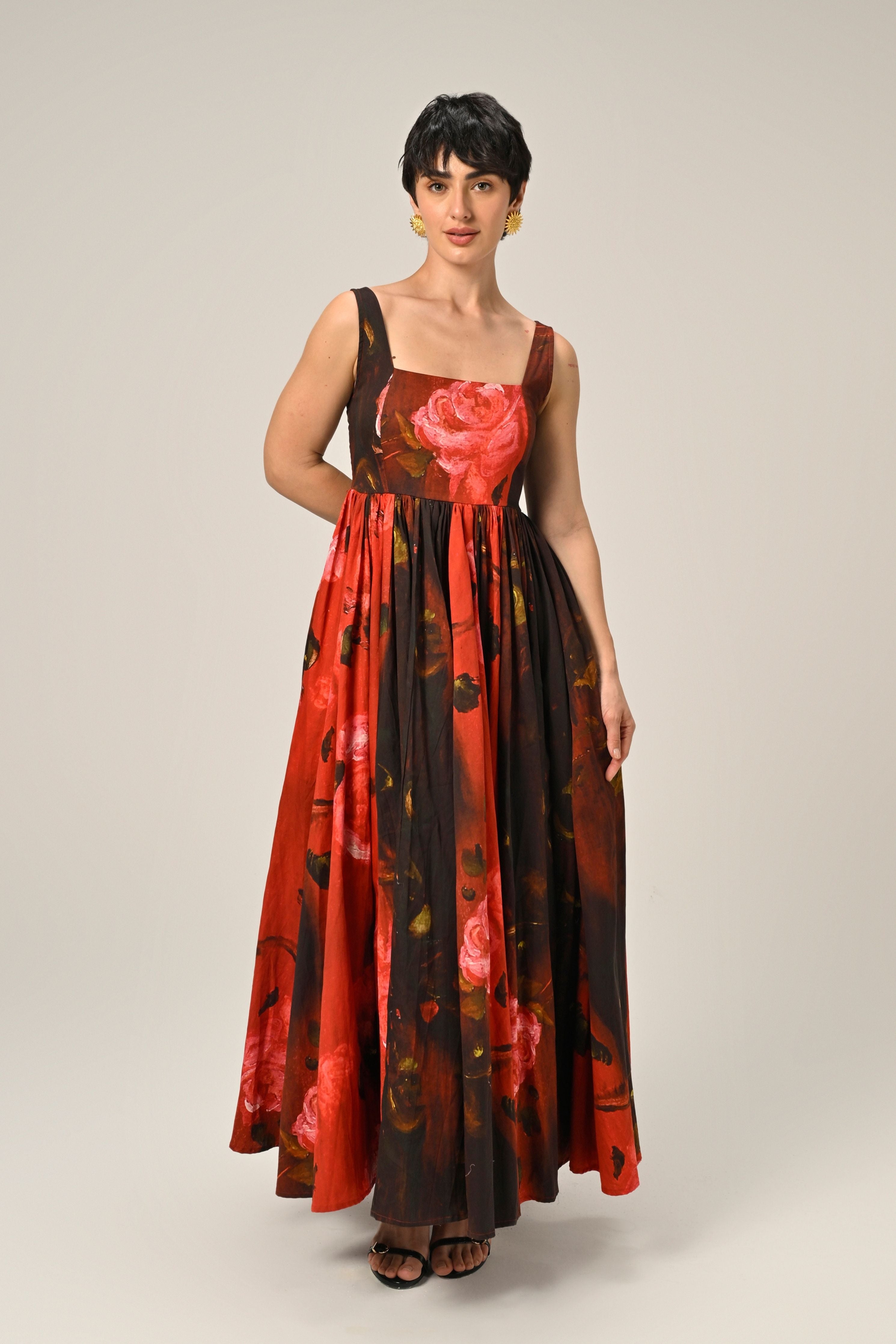 Crimson Bloom Maxi Dress