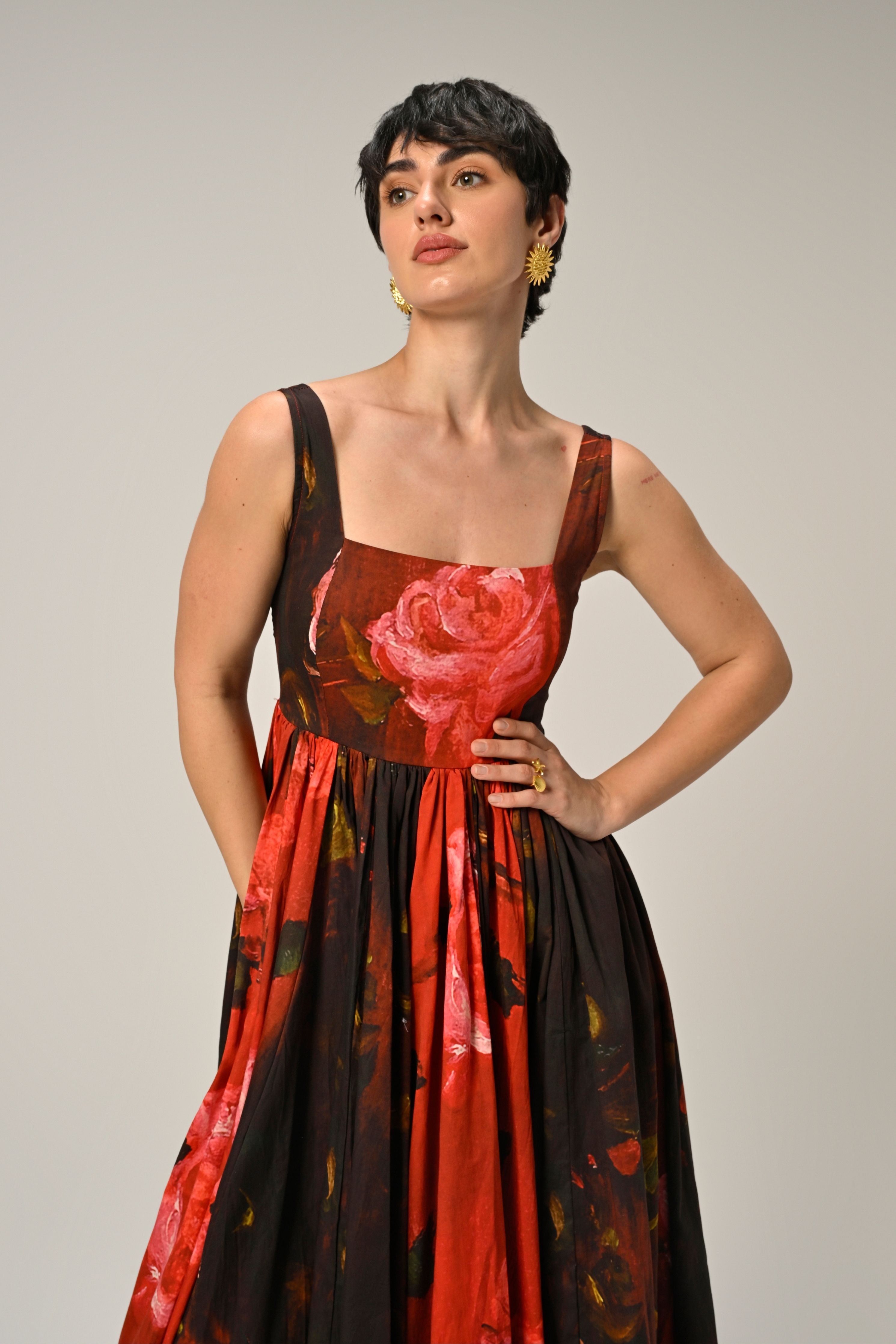 Crimson Bloom Maxi Dress