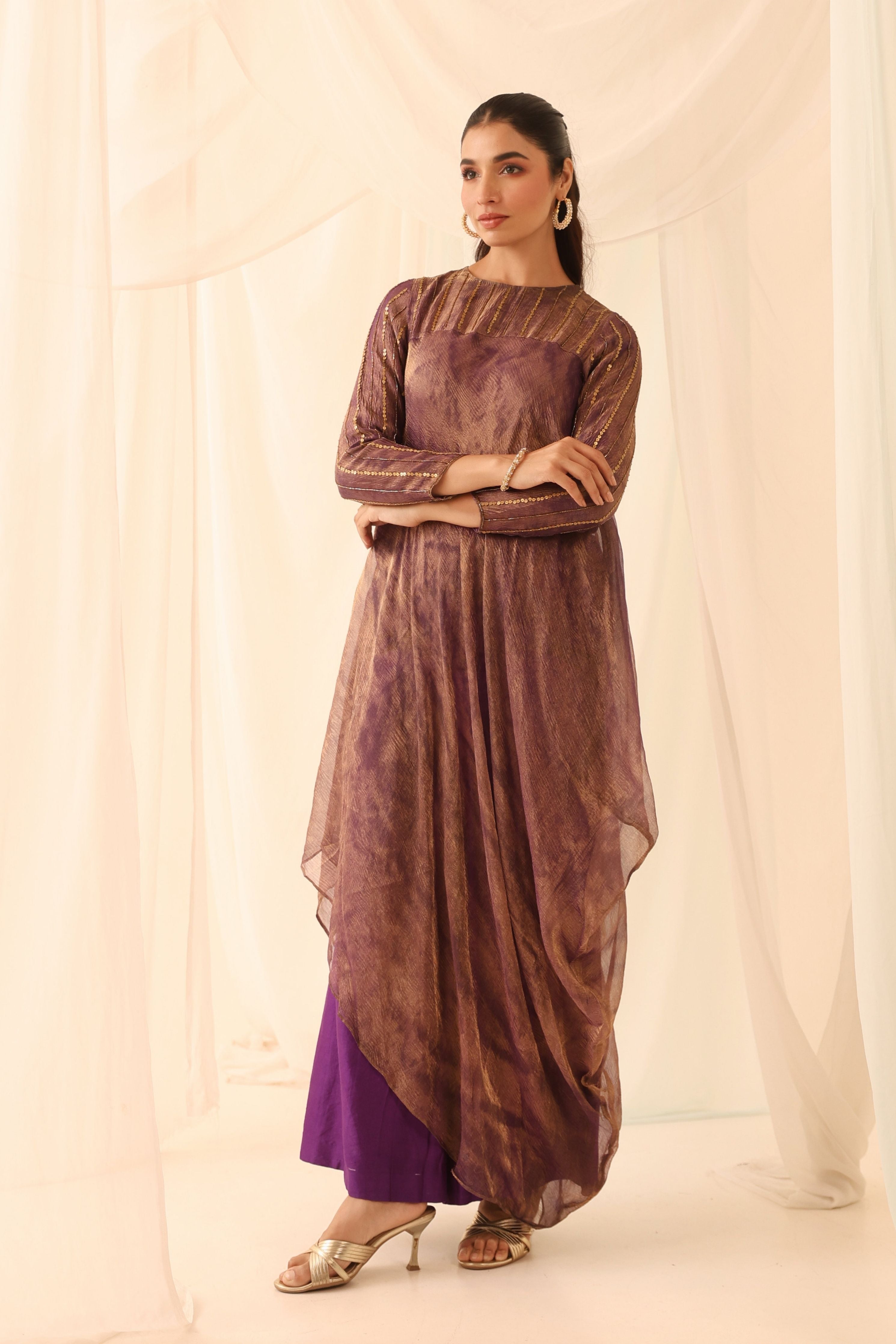 Crushed Draped Kurta Set